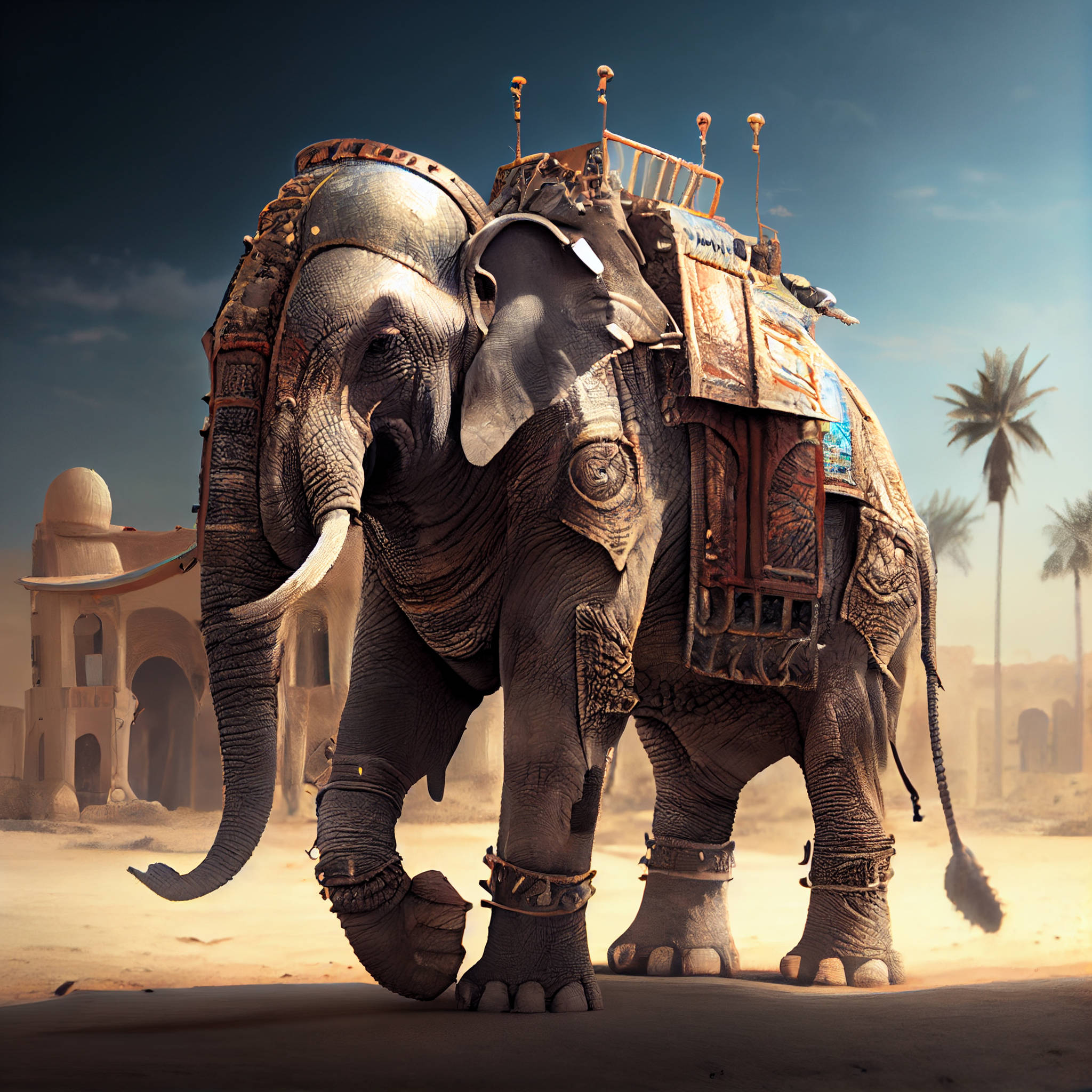Carthage, war elephant, desert oasis, Full HD Desktop Wallpaper