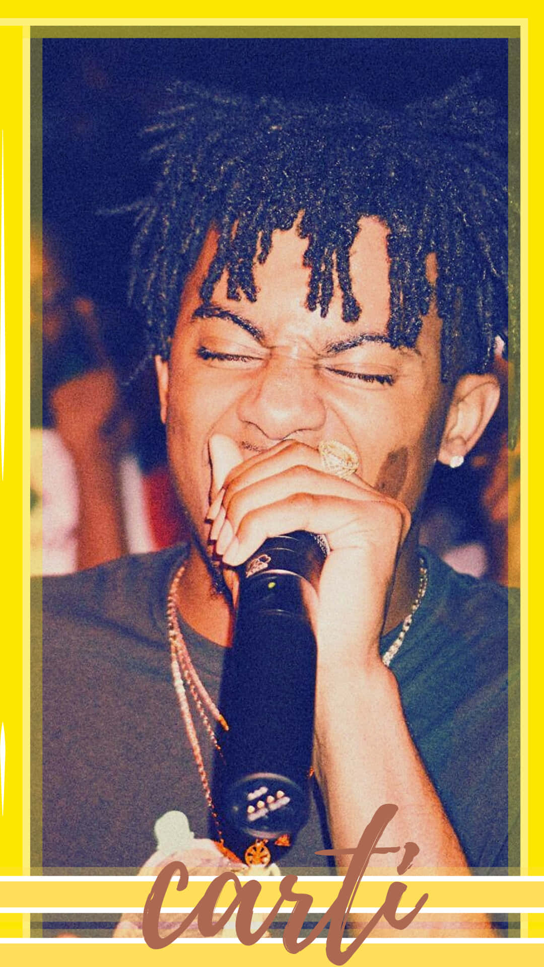 Carti, yellow border, microphone, Full HD Phone Wallpaper