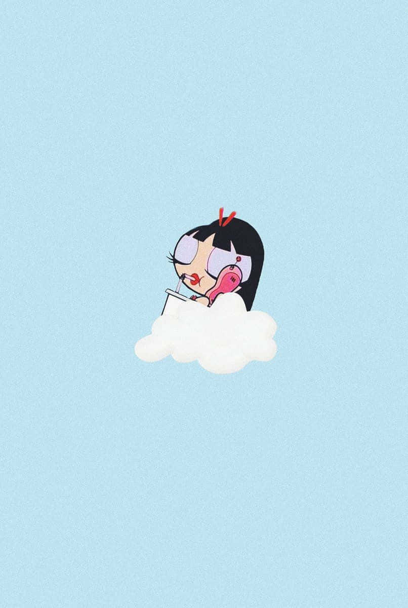 cartoon girl, black hair, red bow, SD Phone Wallpaper