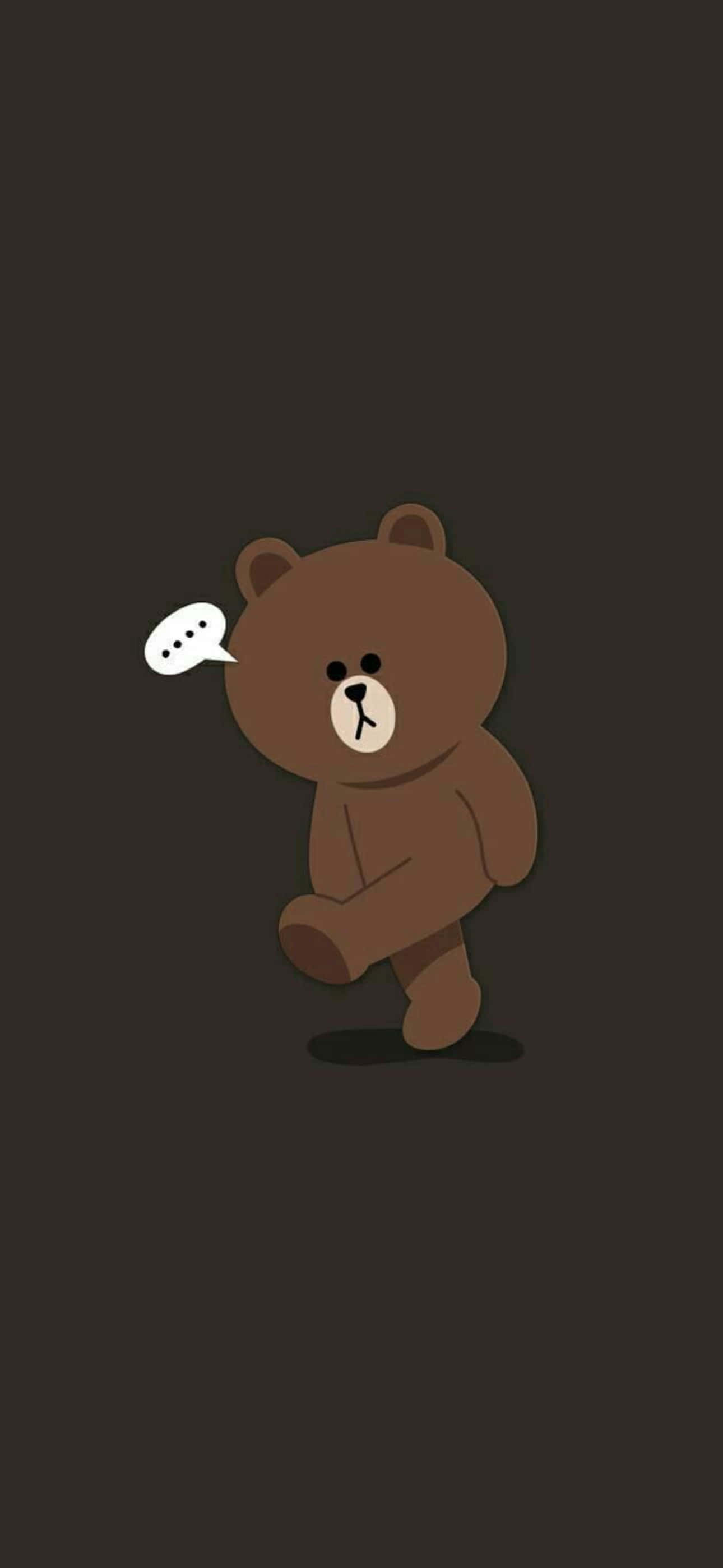 Cartoon Aesthetic iPhone, brown bear character, dark background, 2K Phone Wallpaper