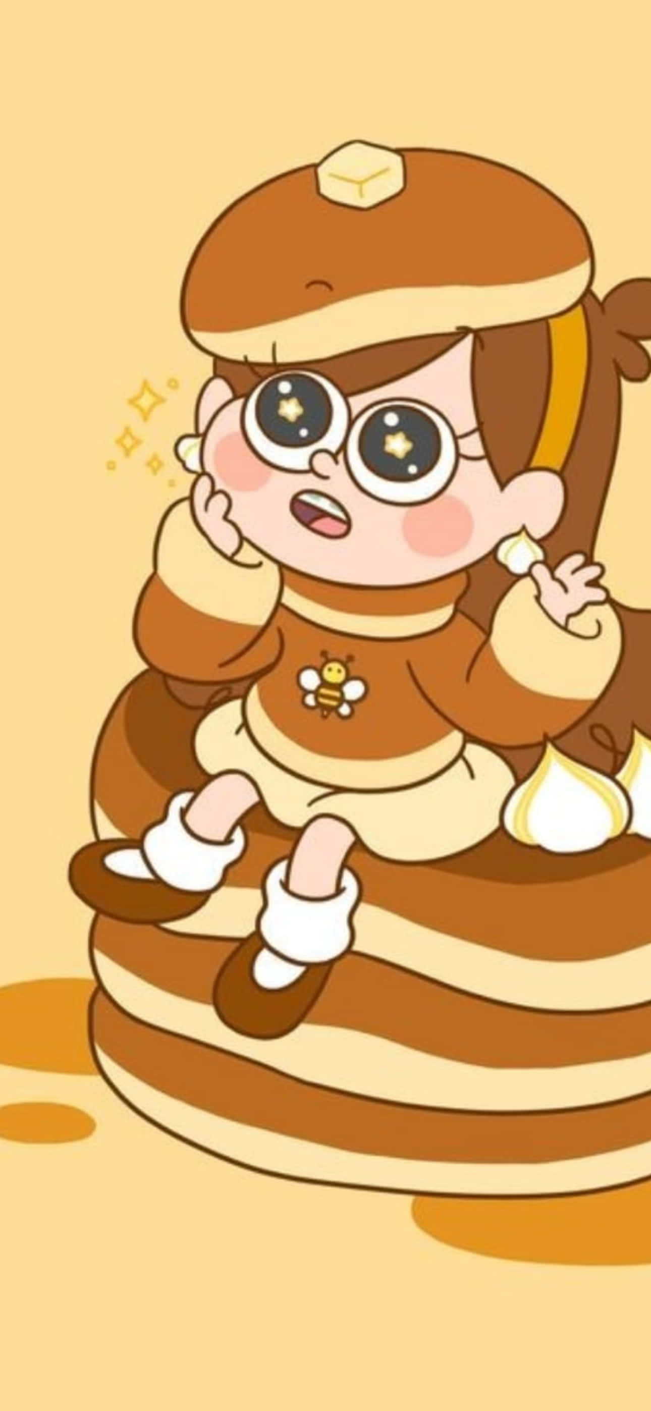 cartoon bee girl, honeycomb outfit, giant honeycomb, 2K Phone Wallpaper