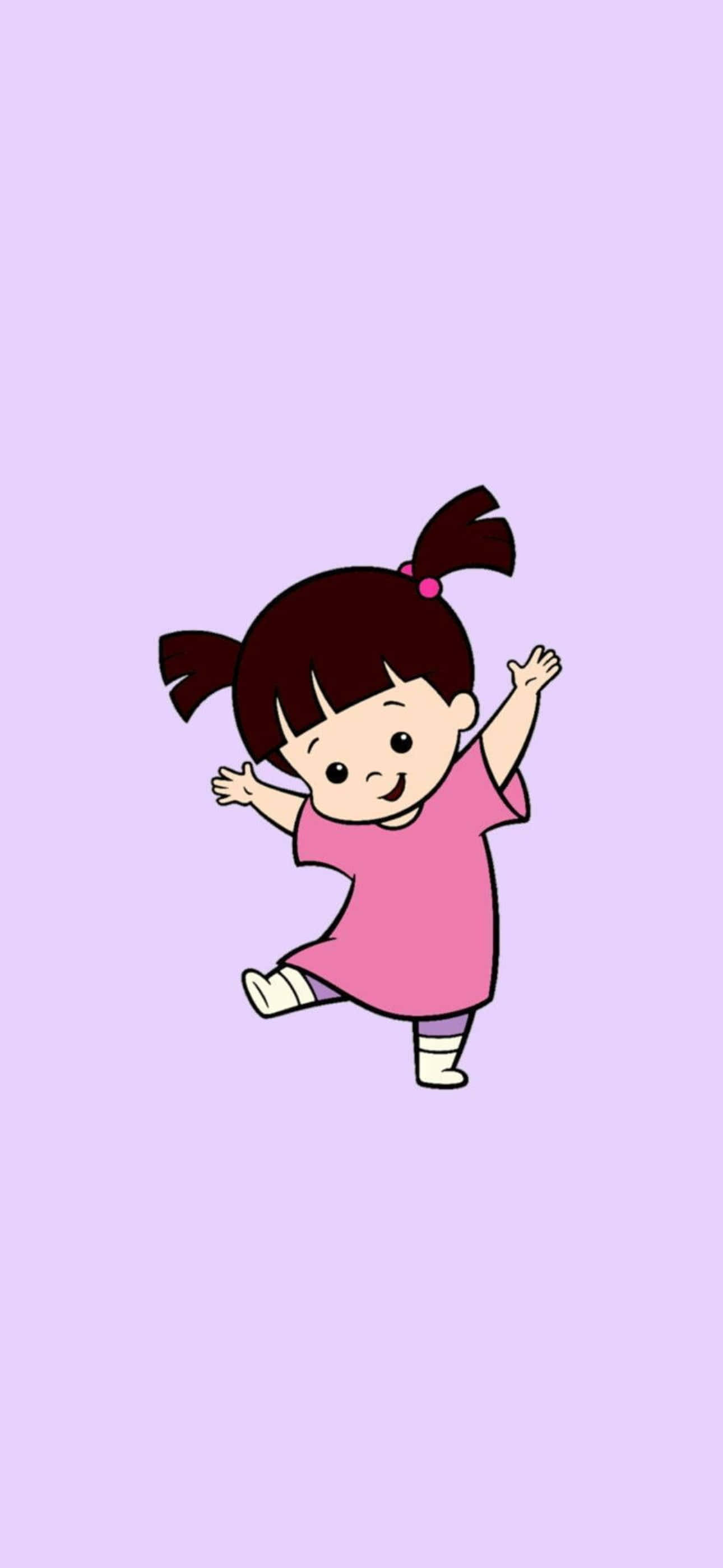 cartoon girl, pink dress, lavender background, 2K Phone Wallpaper
