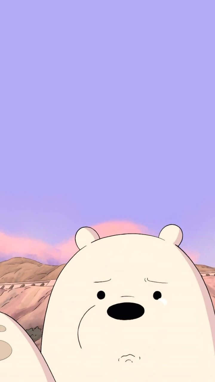 cartoon aesthetic iphone, cartoon polar bear, soft purple and pink sunset sky, HD Phone Wallpaper