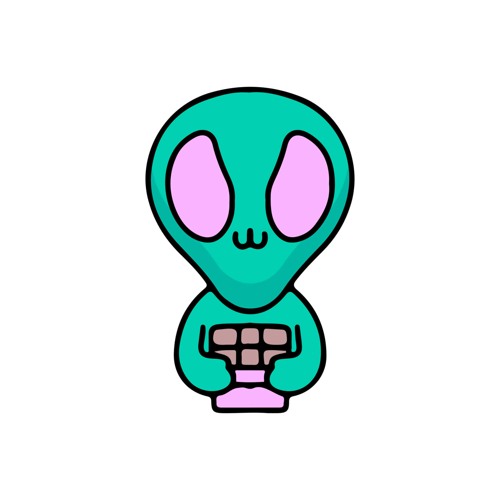 cartoon alien, teal, pink eyes, Full HD Desktop Wallpaper