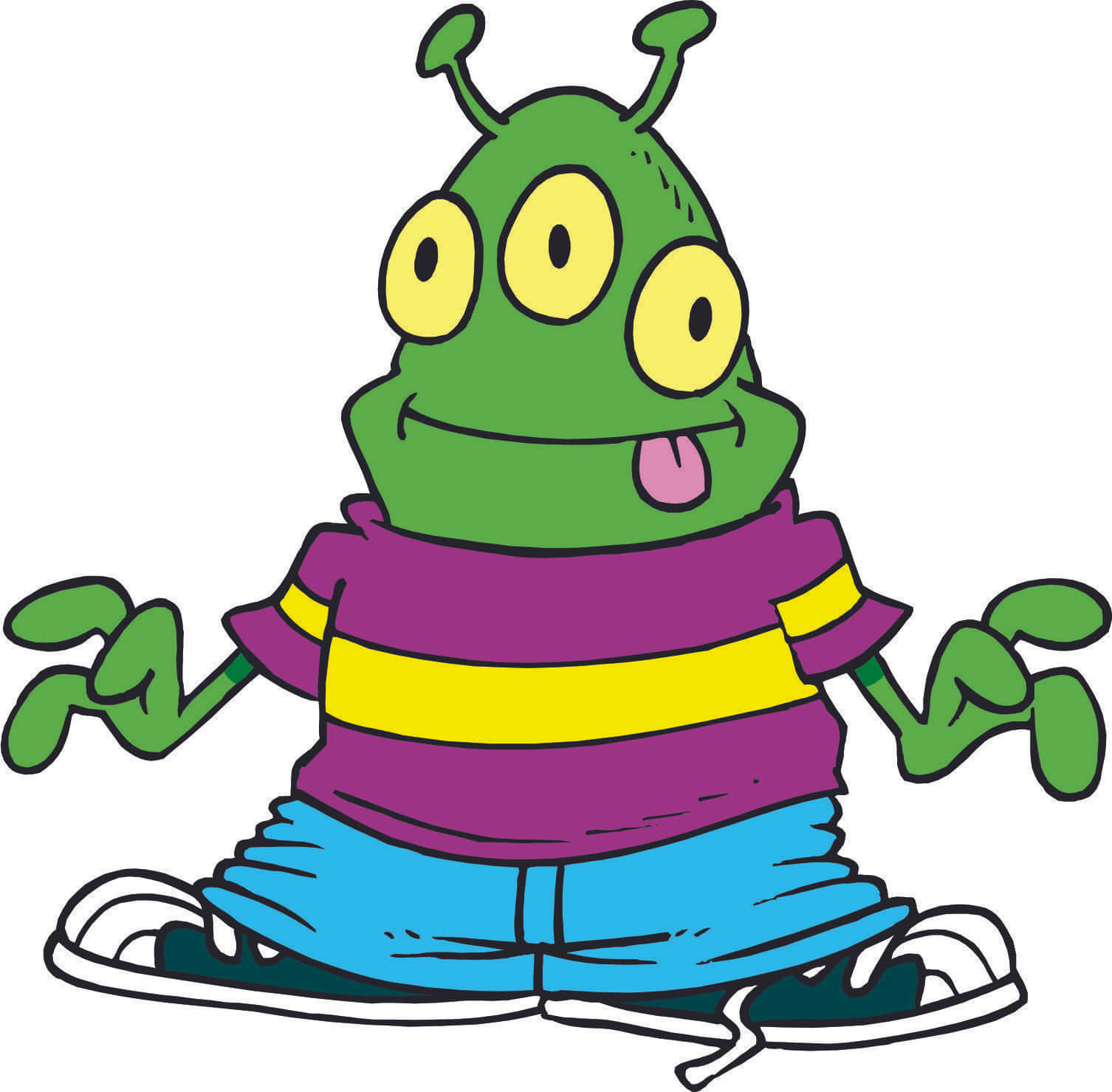 Cartoon Alien, green, three yellow eyes, HD Desktop Wallpaper