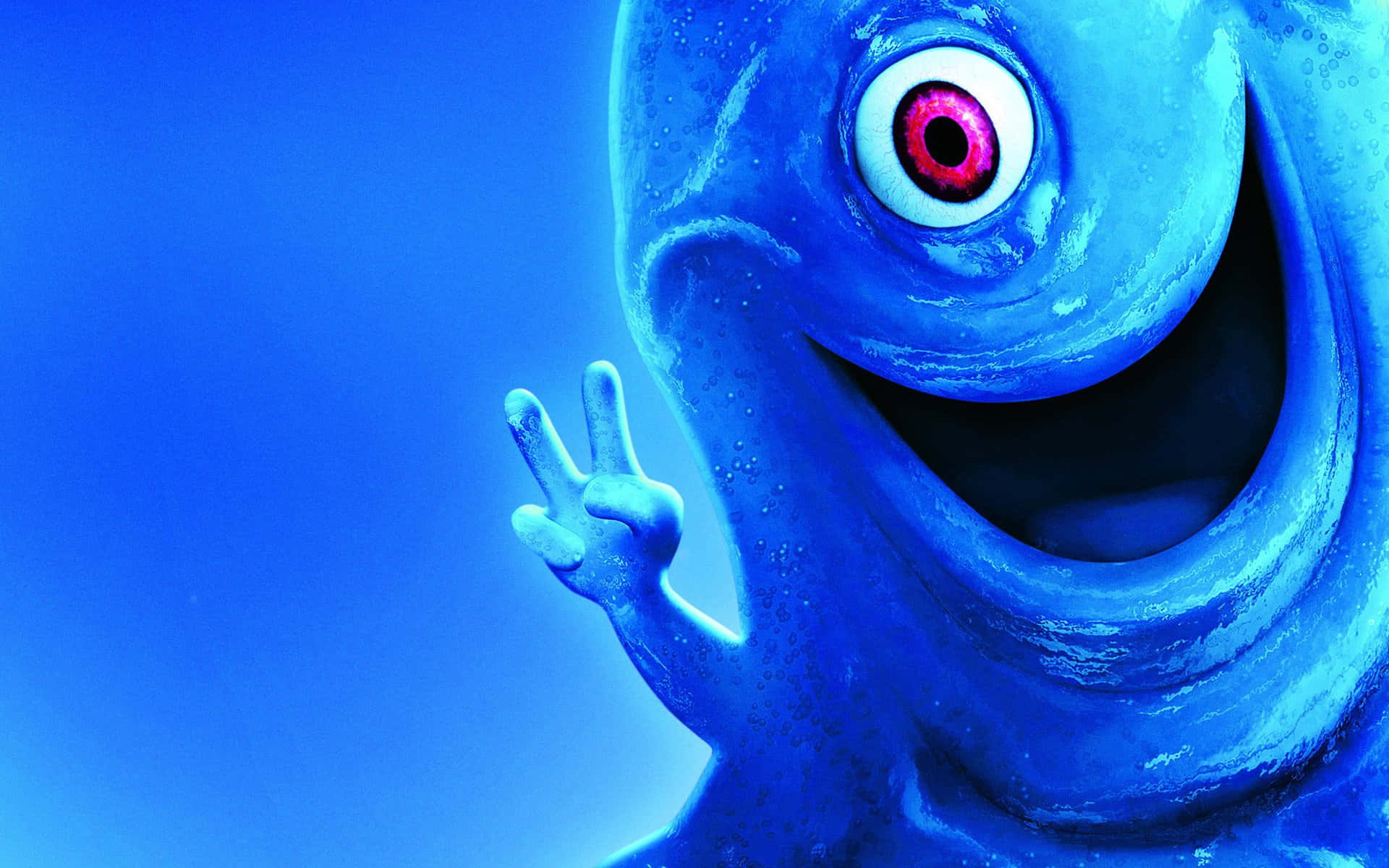 Cartoon Alien, blue one-eyed monster, wide grin, Full HD Desktop Wallpaper