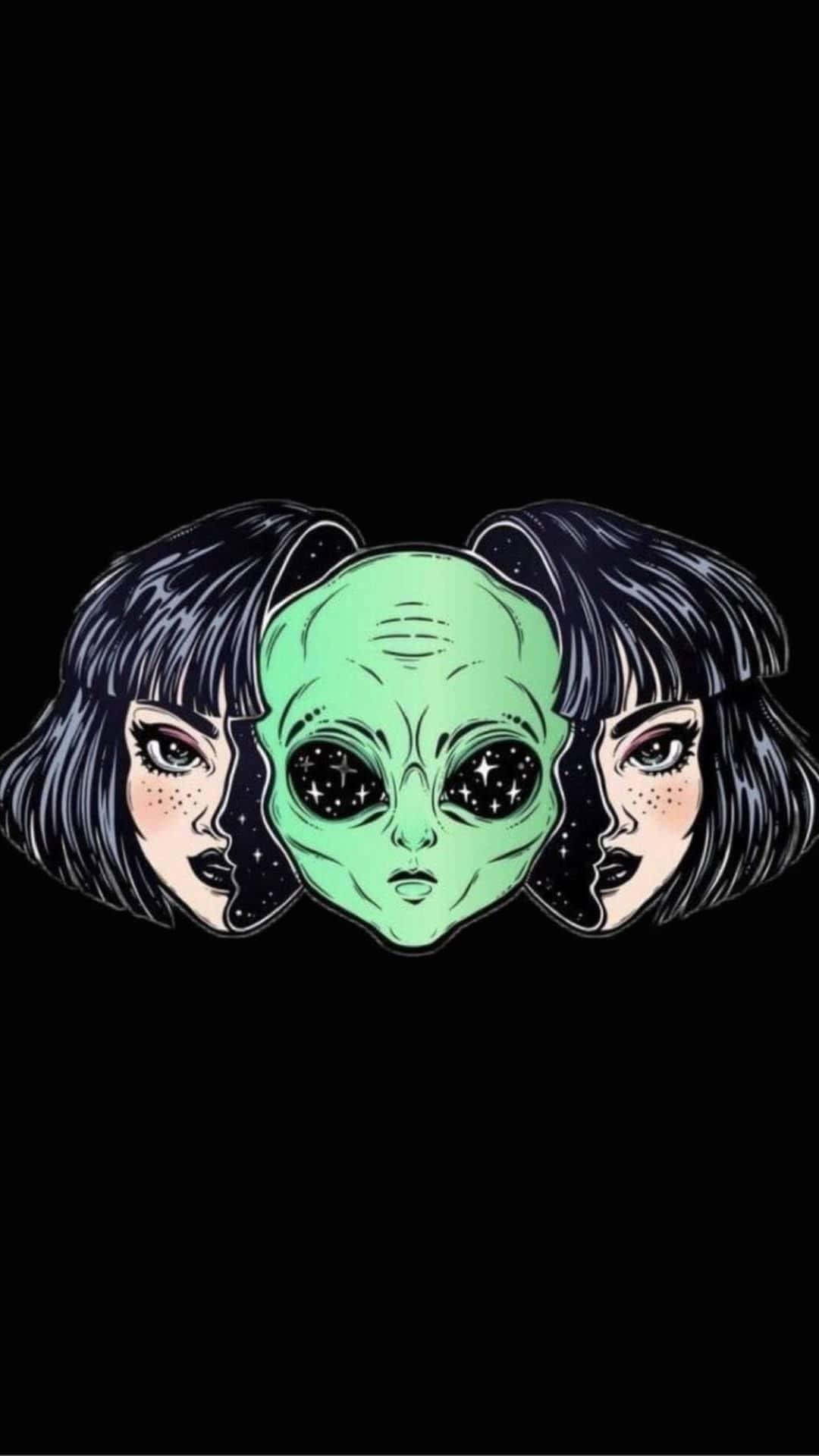 cartoon alien, starry eyes, human faces, Full HD Phone Wallpaper