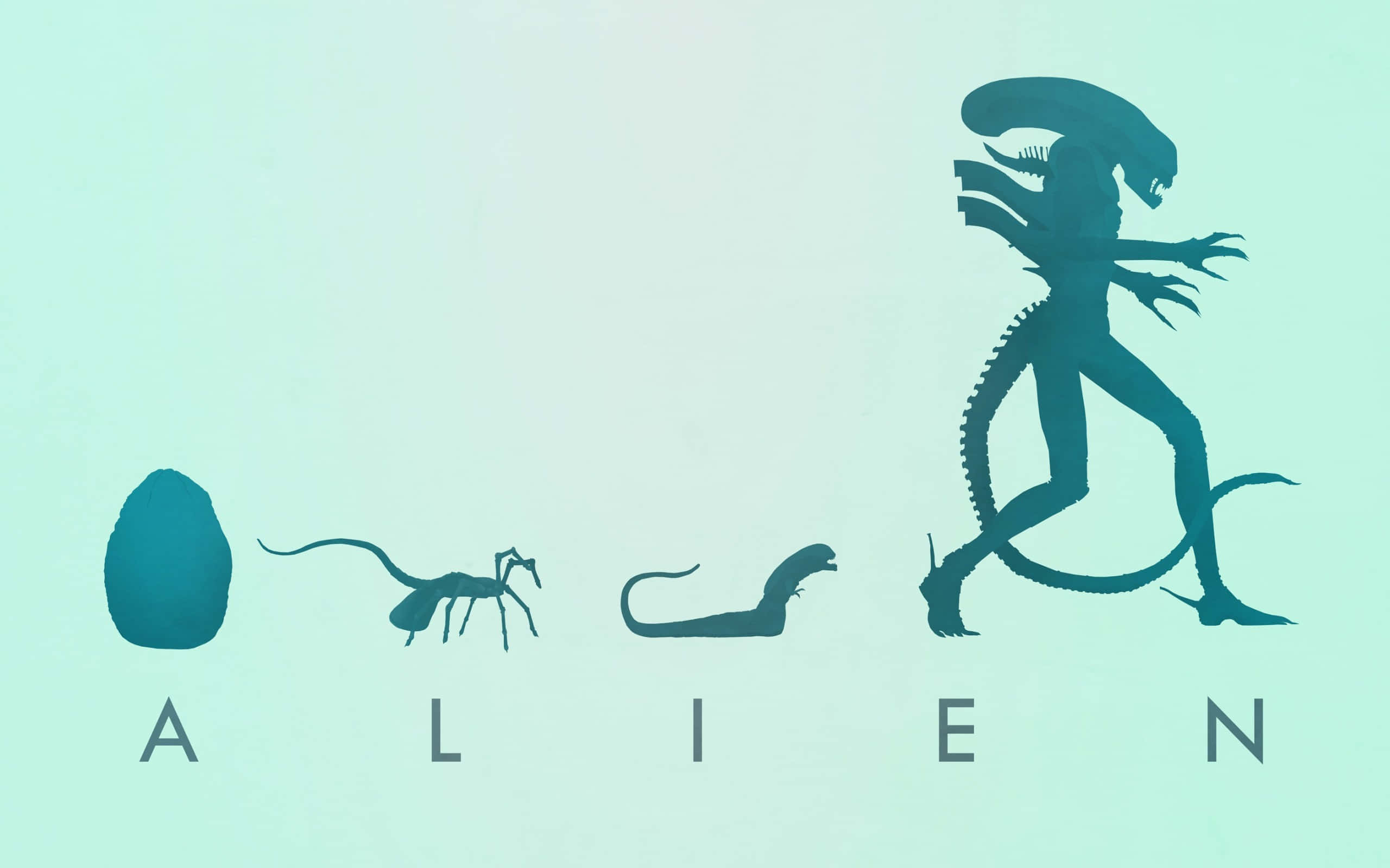 Cartoon Alien, distant planet, pale teal gradient background, 2K Desktop Wallpaper