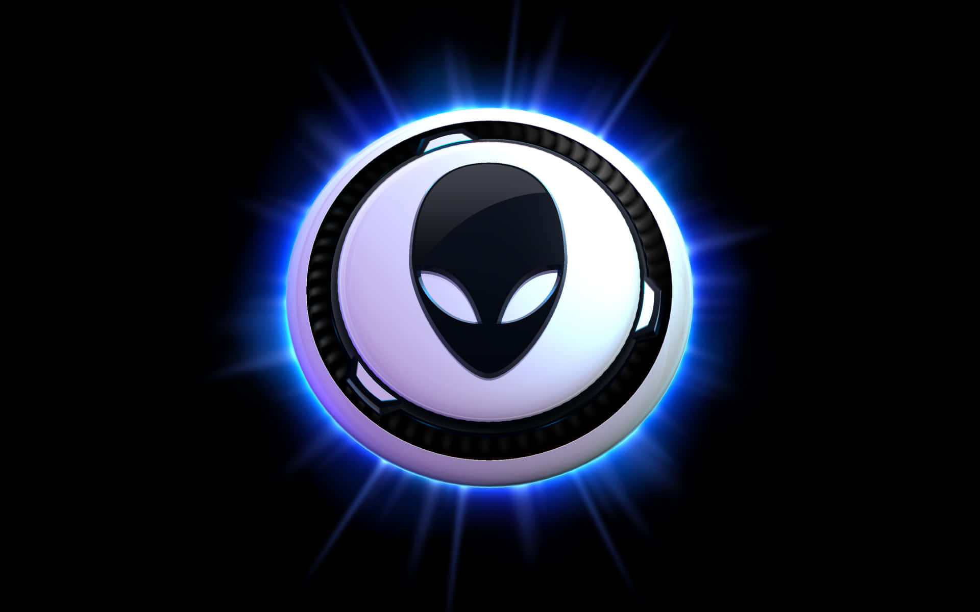 Cartoon Alien, glowing blue circular emblem, black alien head, Full HD Desktop Wallpaper