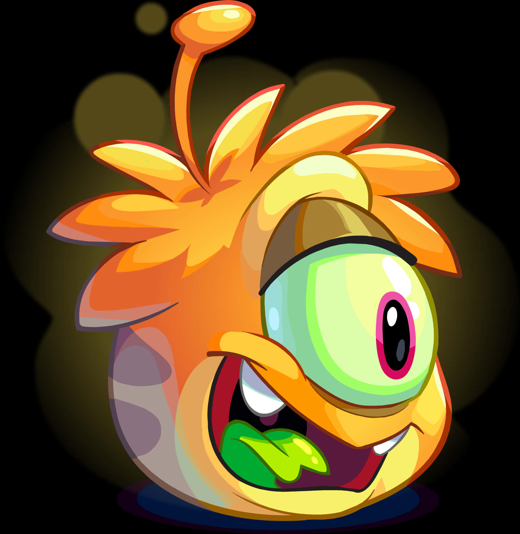 colorful cartoon alien, orange one-eyed creature, wide grin, HD Phone Wallpaper