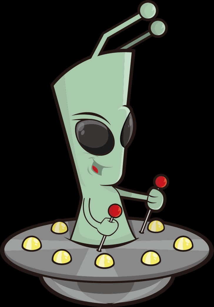 cartoon alien, flying saucer, green alien, SD Phone Wallpaper