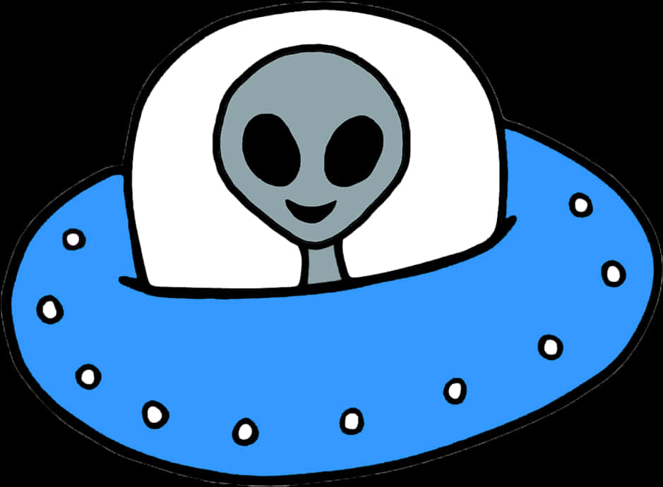 cartoon alien, blue flying saucer, white dots, SD Desktop Wallpaper