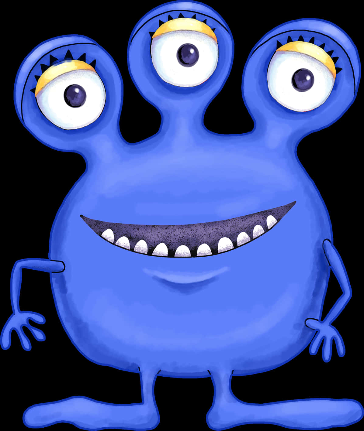 three eyed blue alien, cartoon monster, wide toothy grin, HD Phone Wallpaper