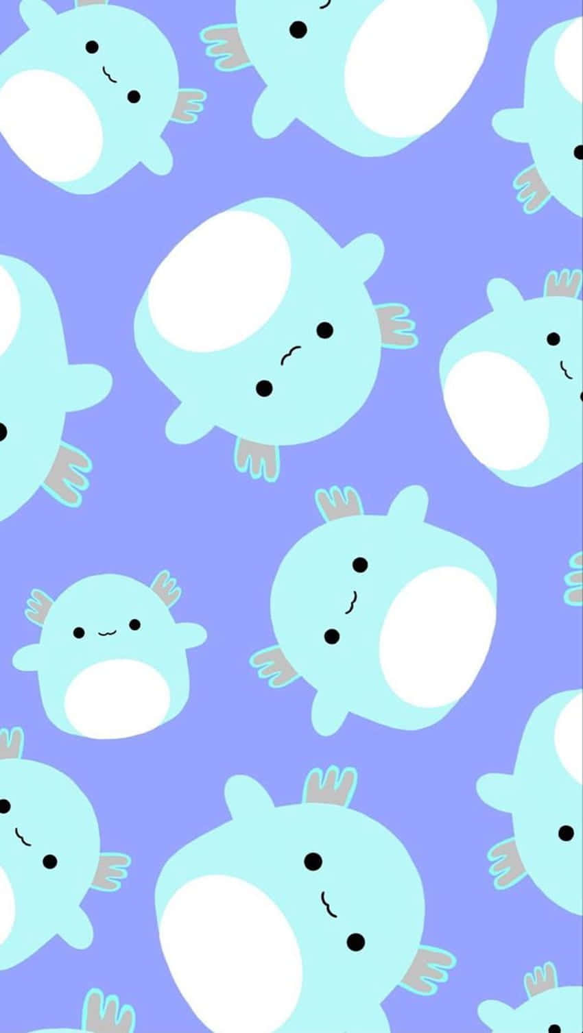axolotl, mint color, chibi art, HD Phone Wallpaper