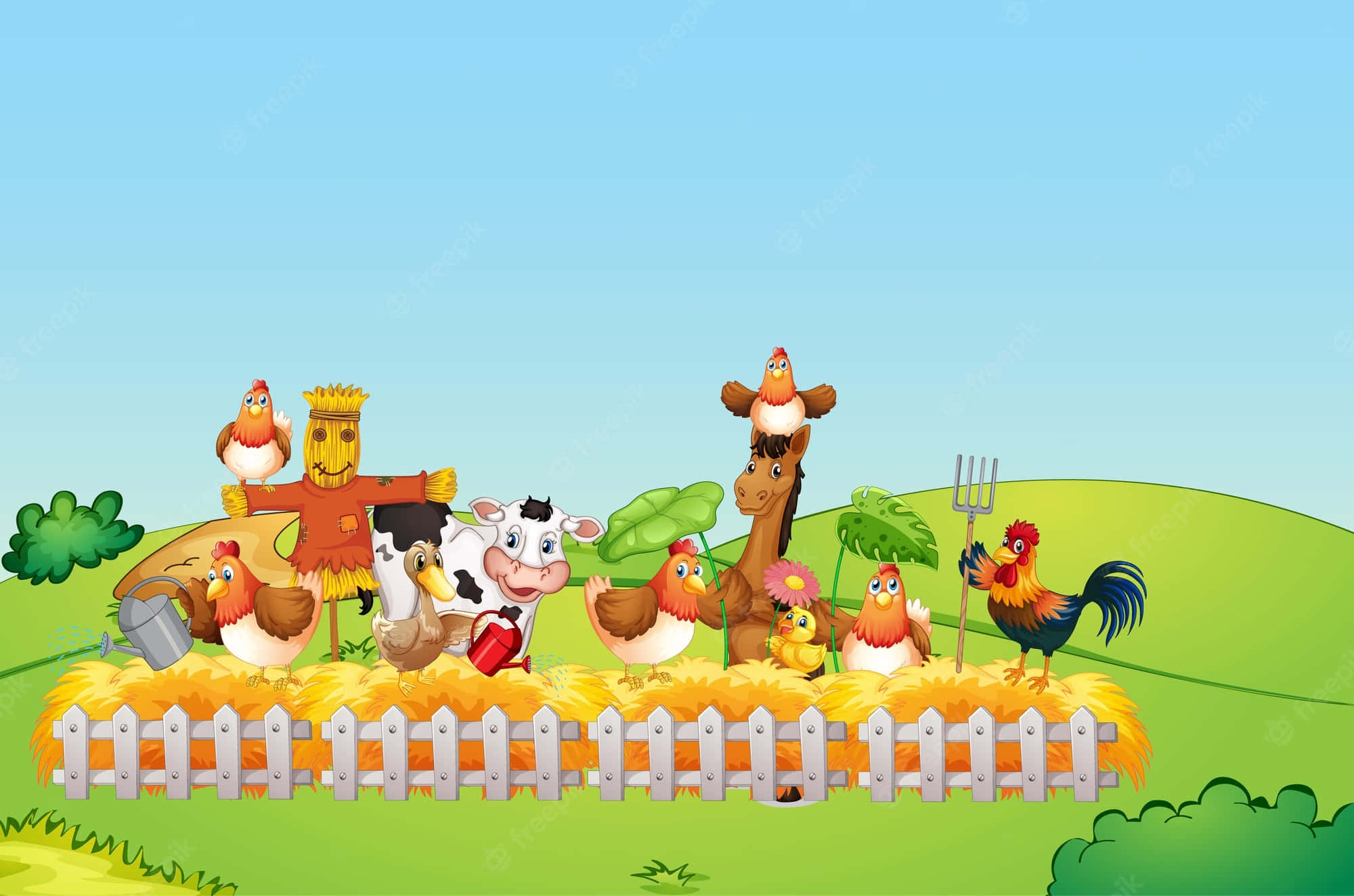 cartoon fox, forest, cheerful cartoon farm scene, Full HD Desktop Wallpaper