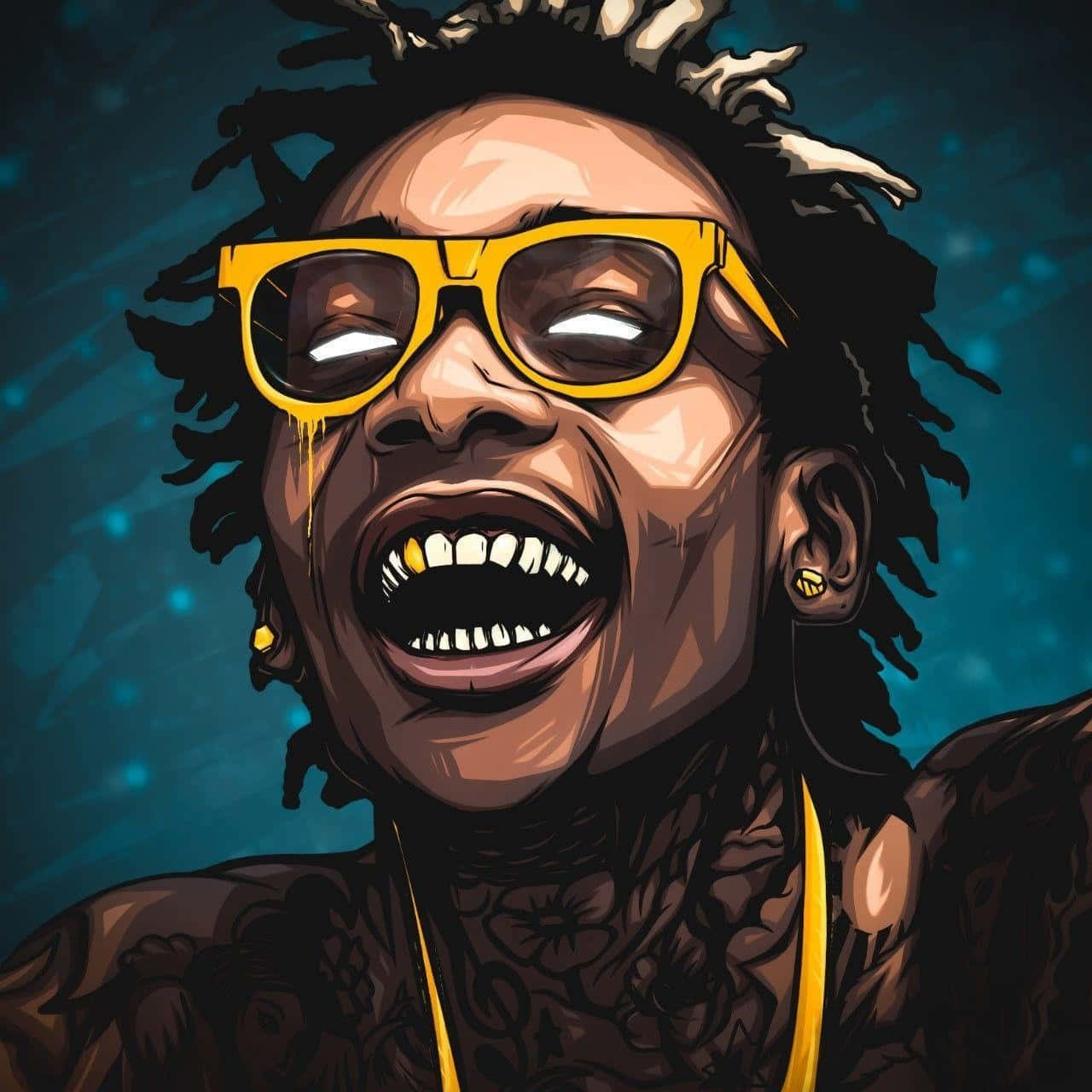 dreadlocks, yellow sunglasses, teal background, HD Desktop Wallpaper