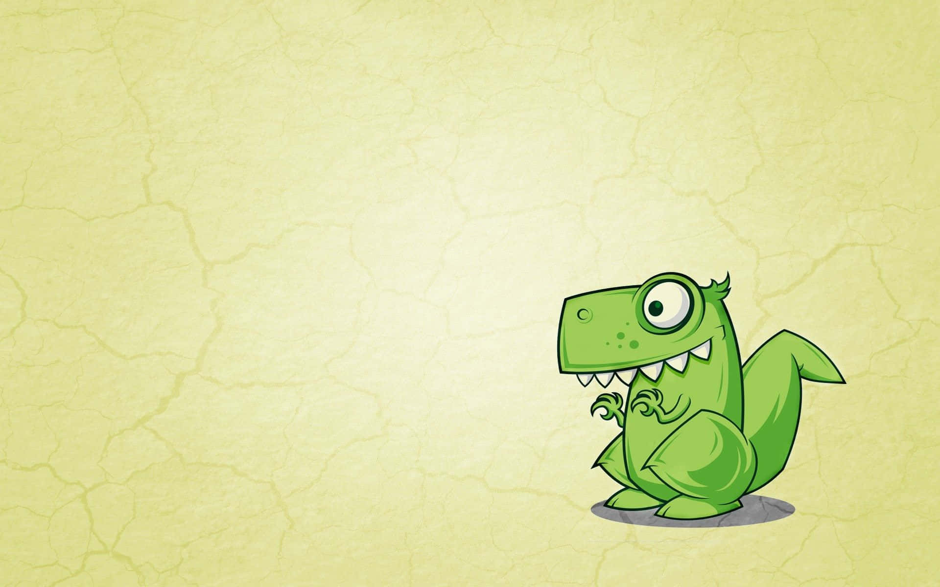 cartoon art, green cartoon dinosaur, one big eye, Full HD Desktop Wallpaper