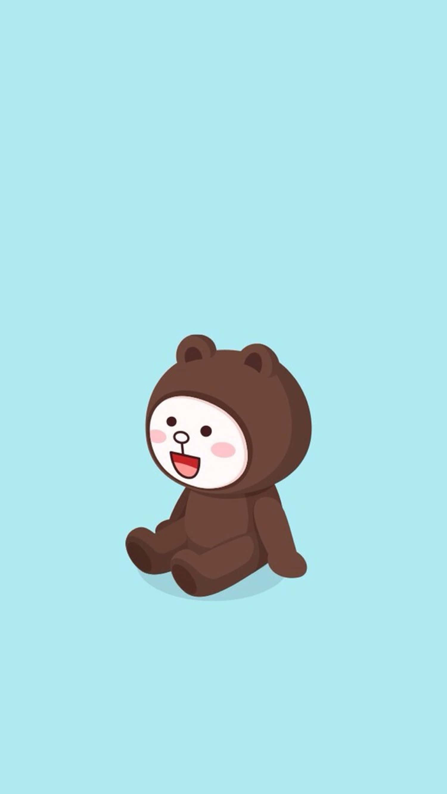 cartoon art, brown bear, light blue background, 2K Phone Wallpaper