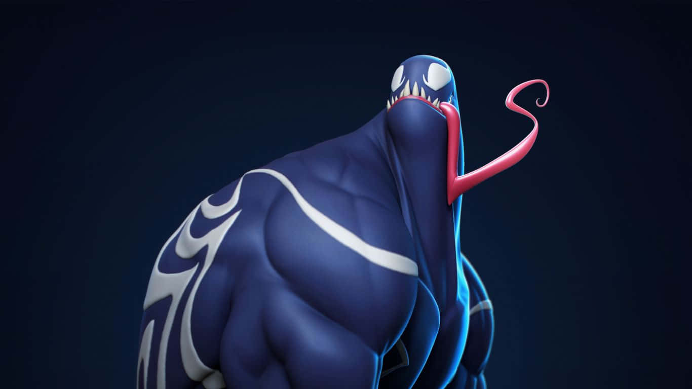 muscular blue symbiote, white patterns, pink tongue, HD Desktop Wallpaper