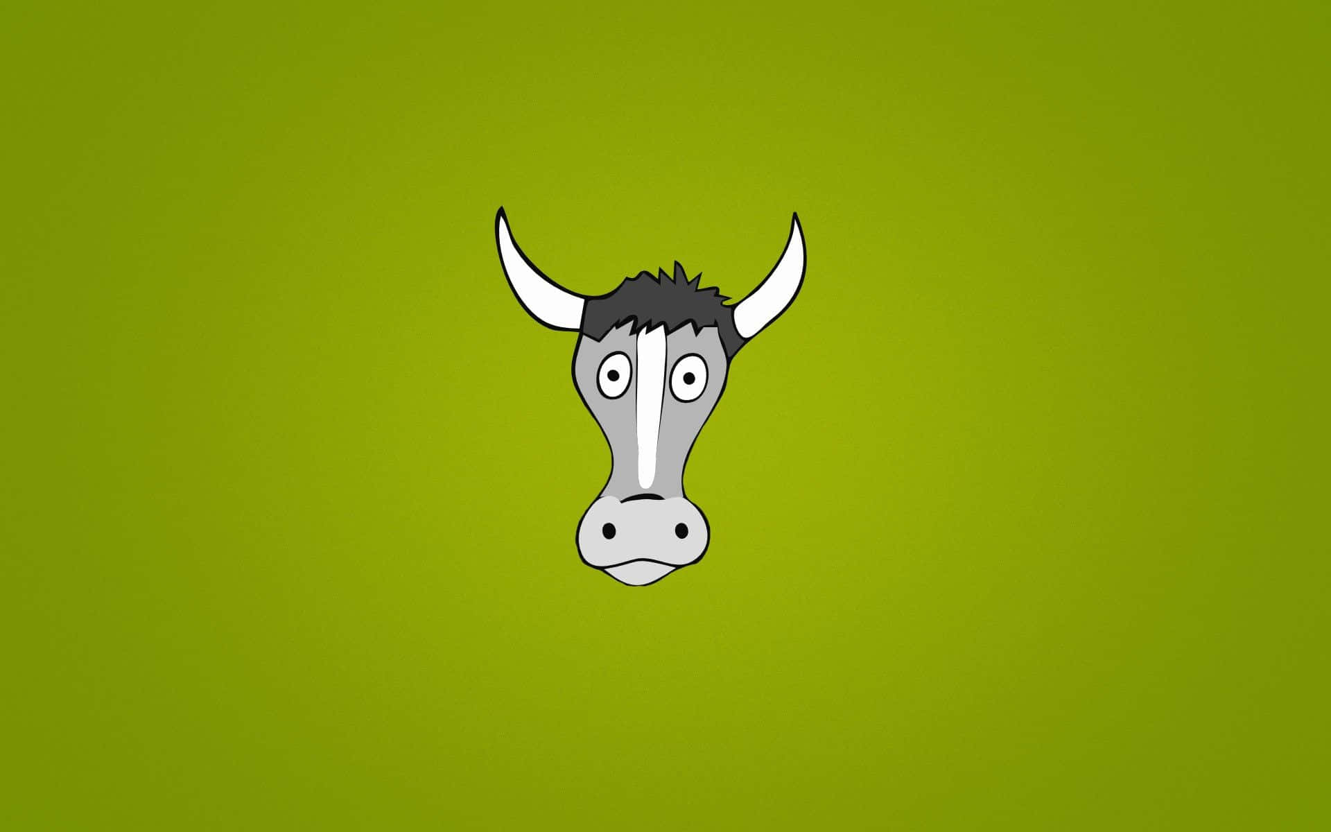 cartoon bull head, white horns, black hair, Full HD Desktop Wallpaper