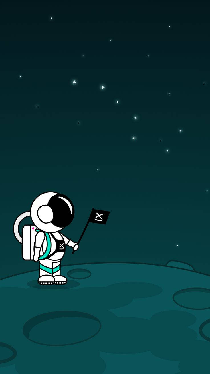 Cartoon Astronaut, black flag, cratered moon, HD Phone Wallpaper