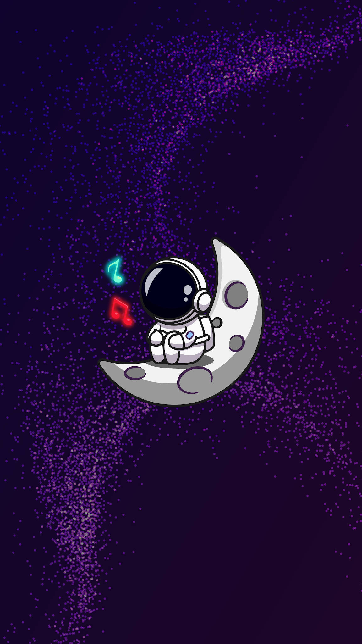 Cartoon Astronaut, crescent moon, purple glittering stars, Full HD Phone Wallpaper