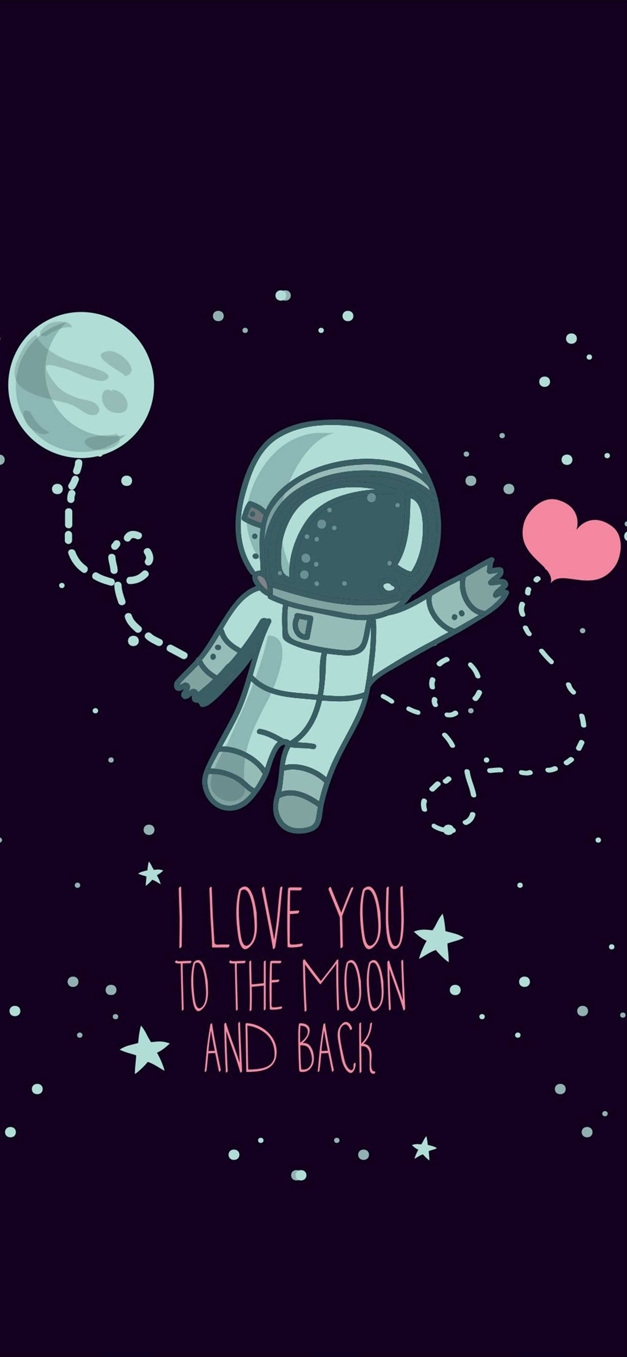 Cartoon Astronaut, pink heart, moon balloon, 2K Phone Wallpaper