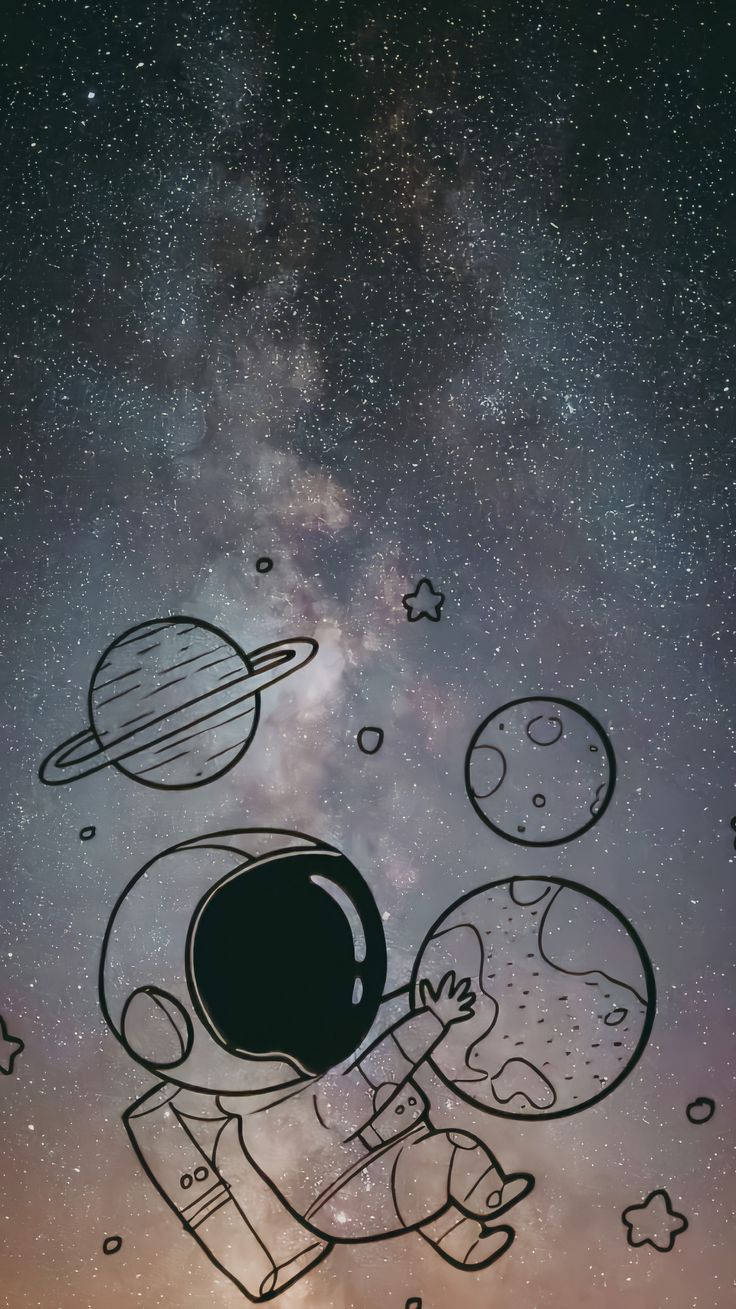 cartoon astronaut, space, planet, HD Phone Wallpaper