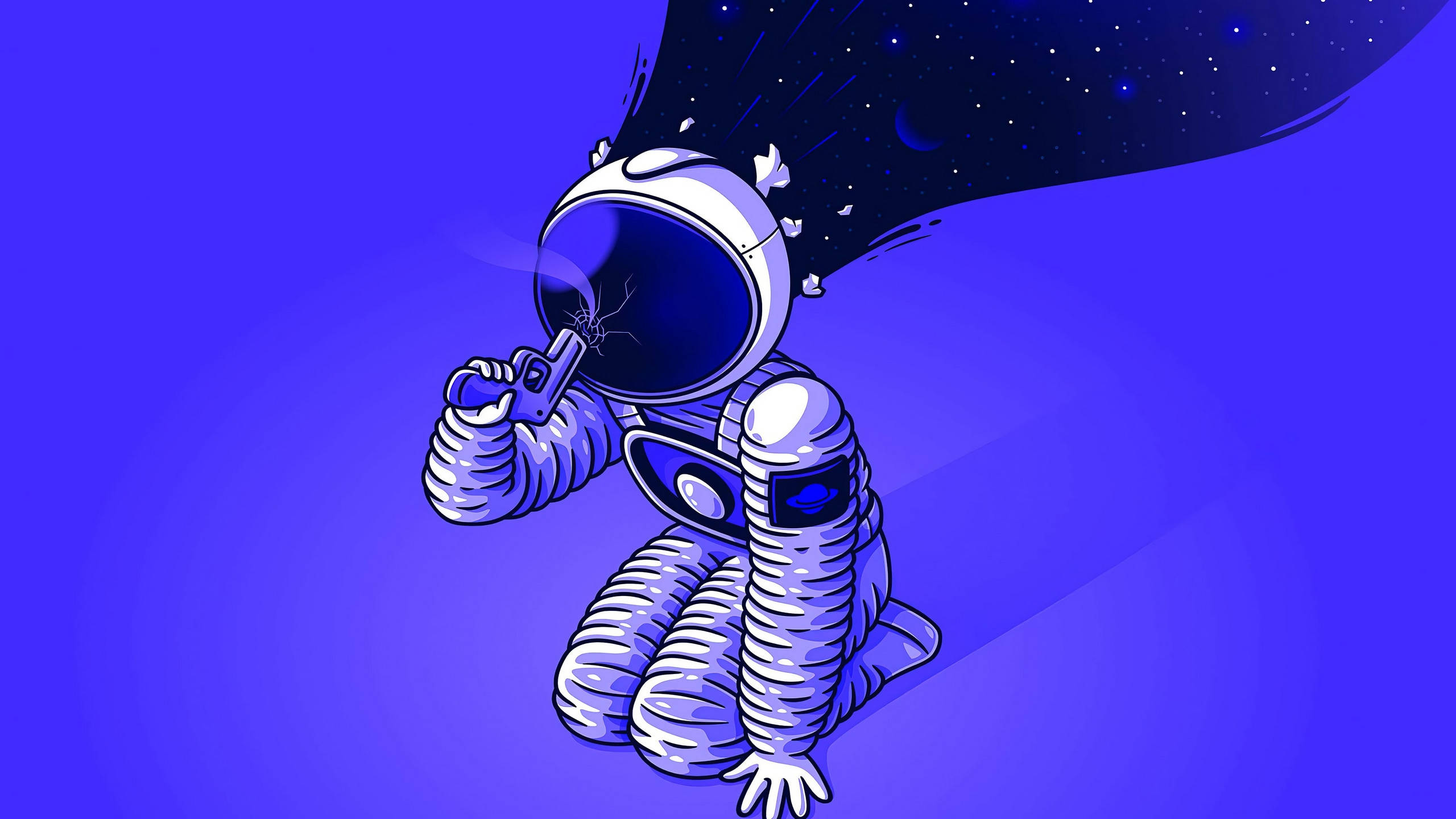 Cartoon Astronaut, deep blue void, starry cosmic stream, 2K Desktop Wallpaper
