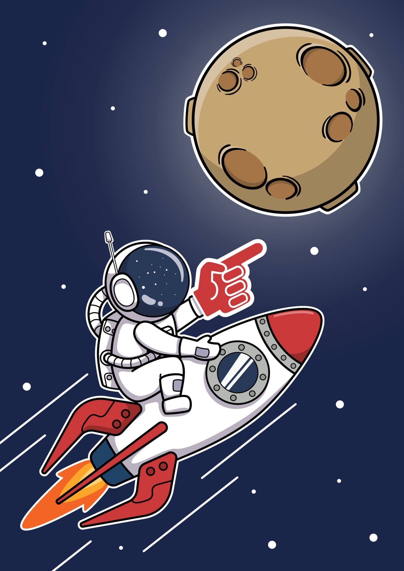 Cartoon Astronaut, white suit, red rocket, Full HD Phone Wallpaper