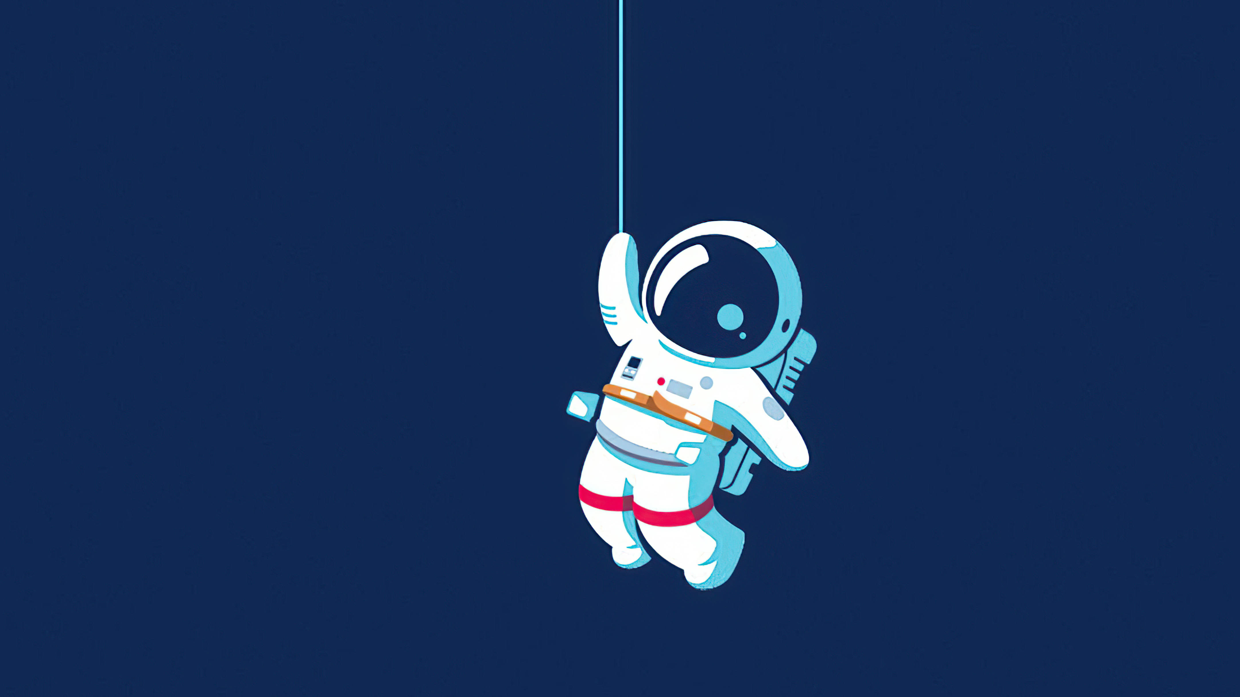 Cartoon Astronaut, thin rope, deep blue background, 4K Desktop Wallpaper