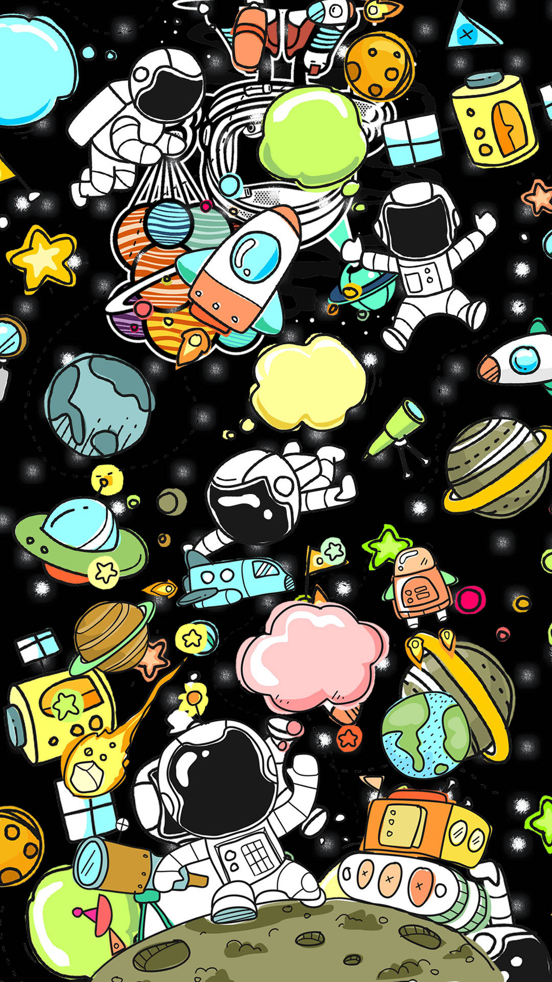 Cartoon Astronaut, outer space, rockets, Full HD Phone Wallpaper