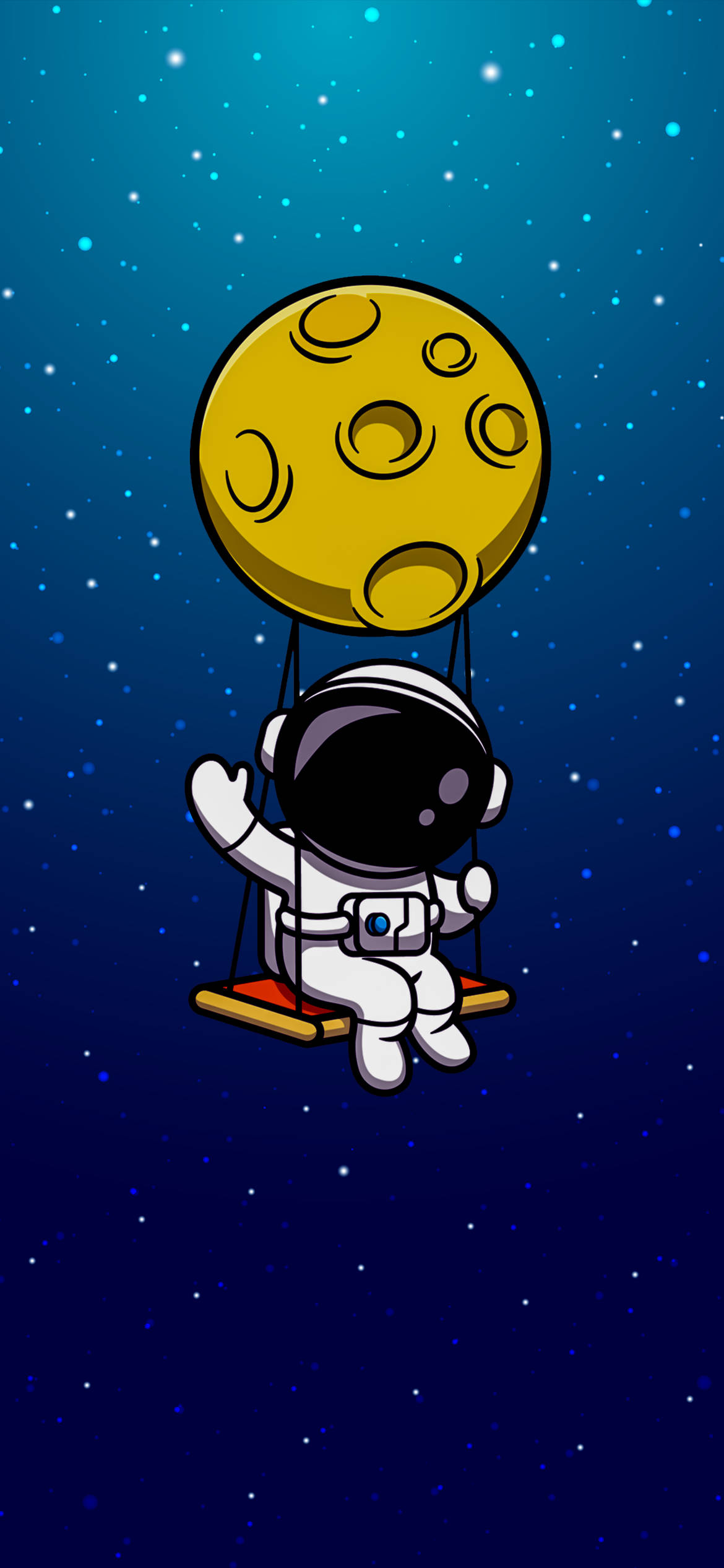 cartoon astronaut, swing, moon, Full HD Phone Wallpaper