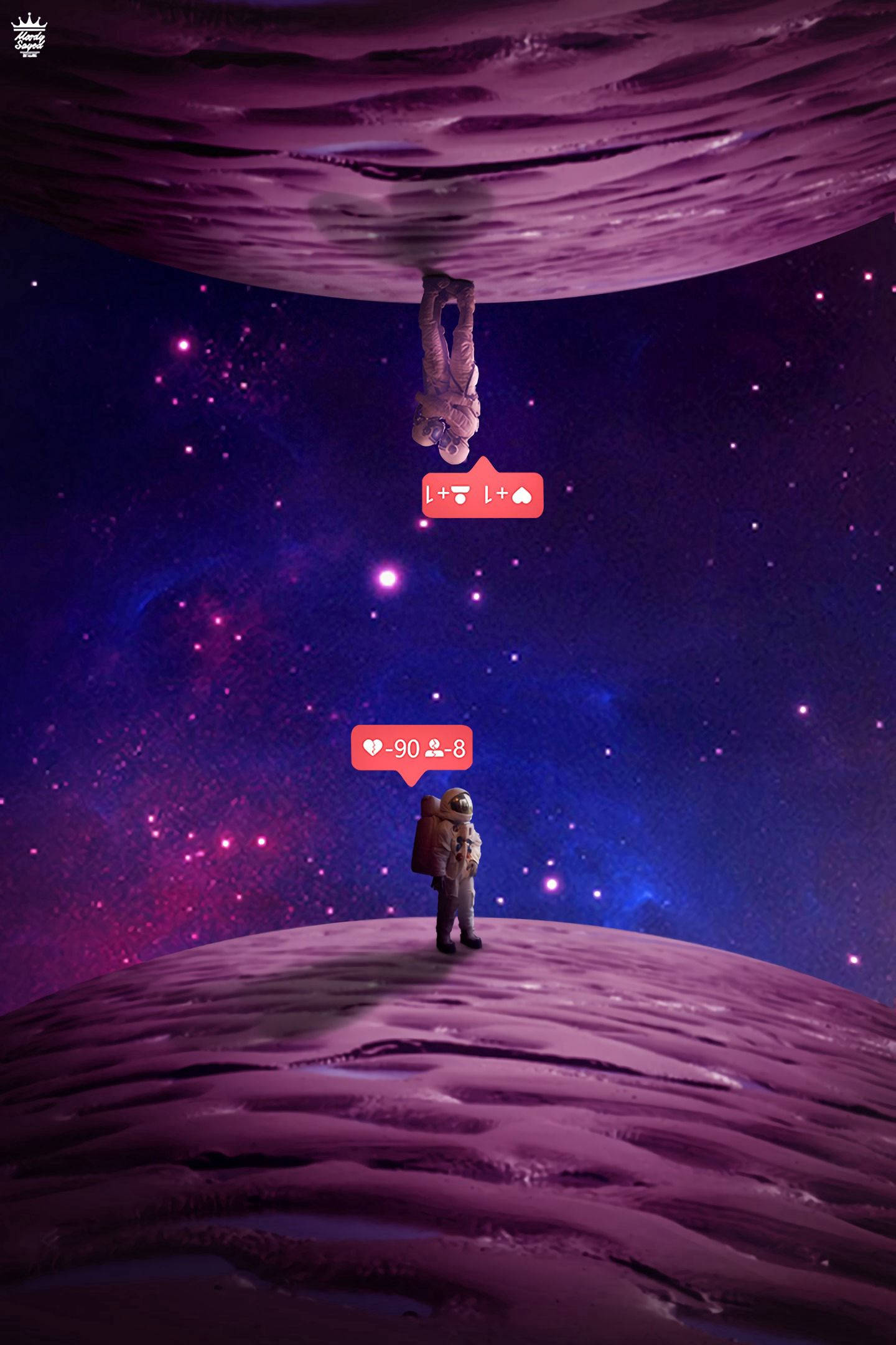 aesthetic space astronauts, purple alien planet, giant planet, Full HD Phone Wallpaper
