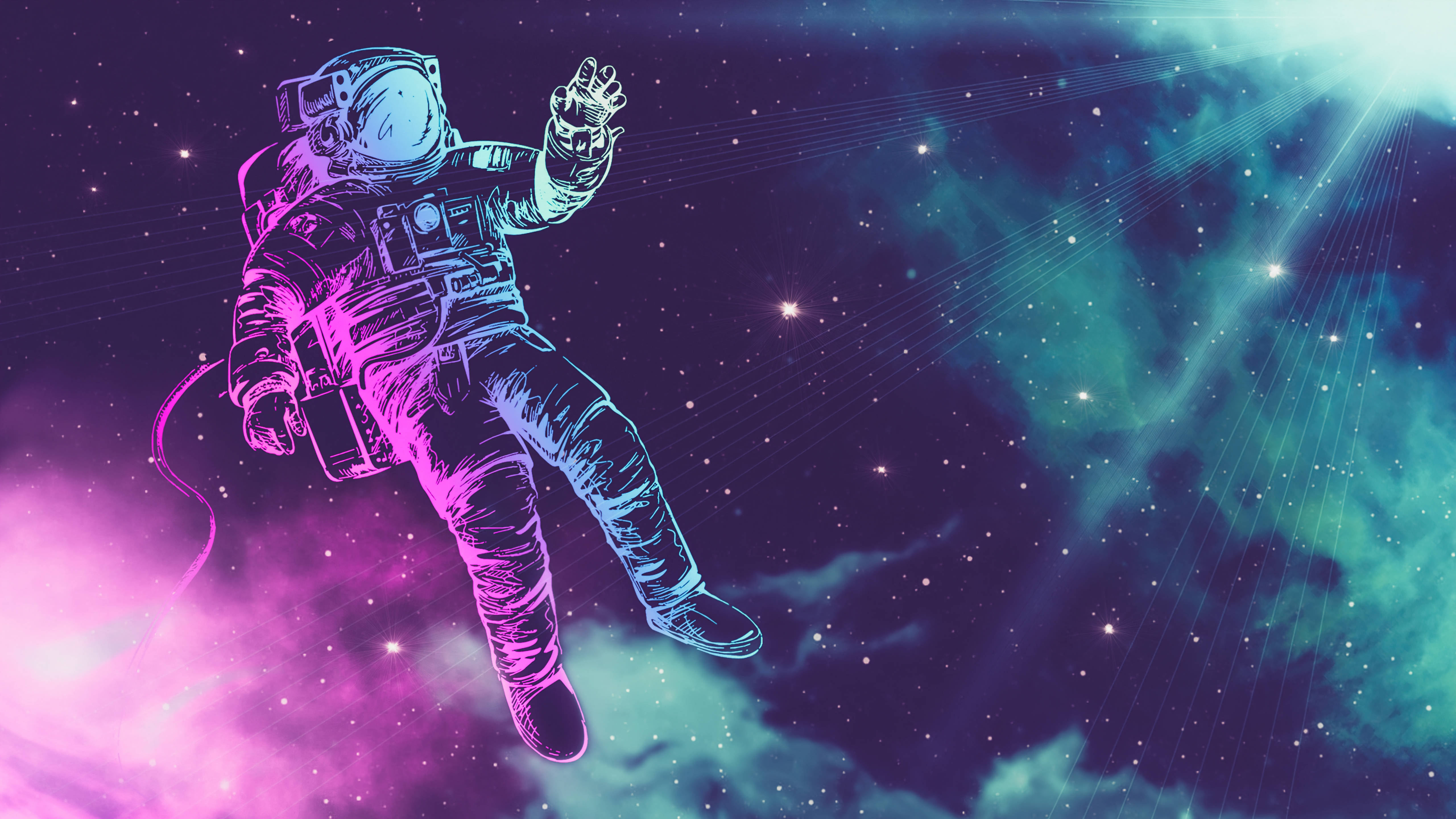 astronaut, neon pink, teal, 5K Desktop Wallpaper