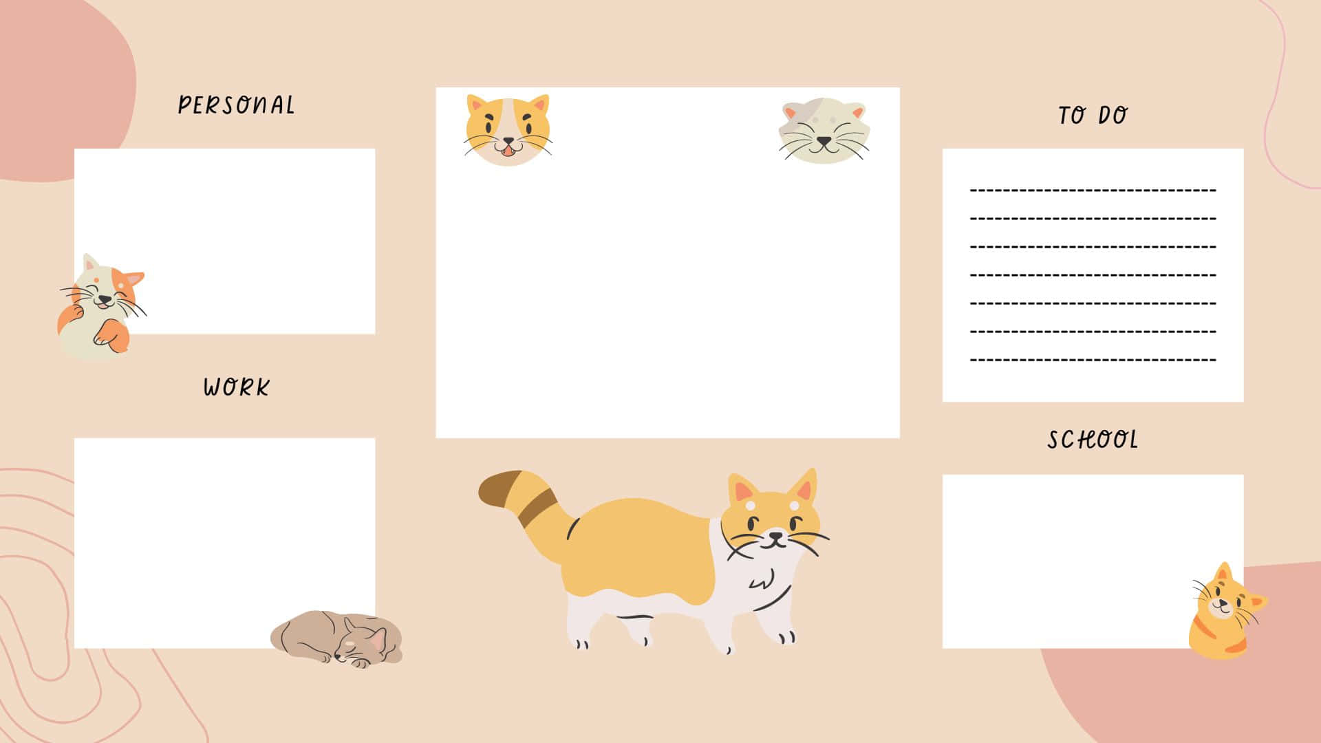 cute cartoon cats, pastel-toned planner layout, personal work, Full HD Desktop Wallpaper