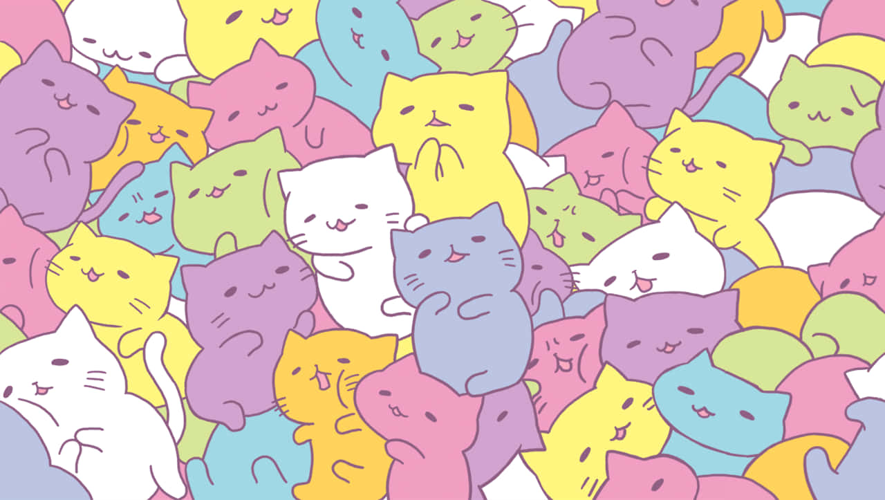 Cute Kawaii, cartoon cats, pastel colors, HD Desktop Wallpaper