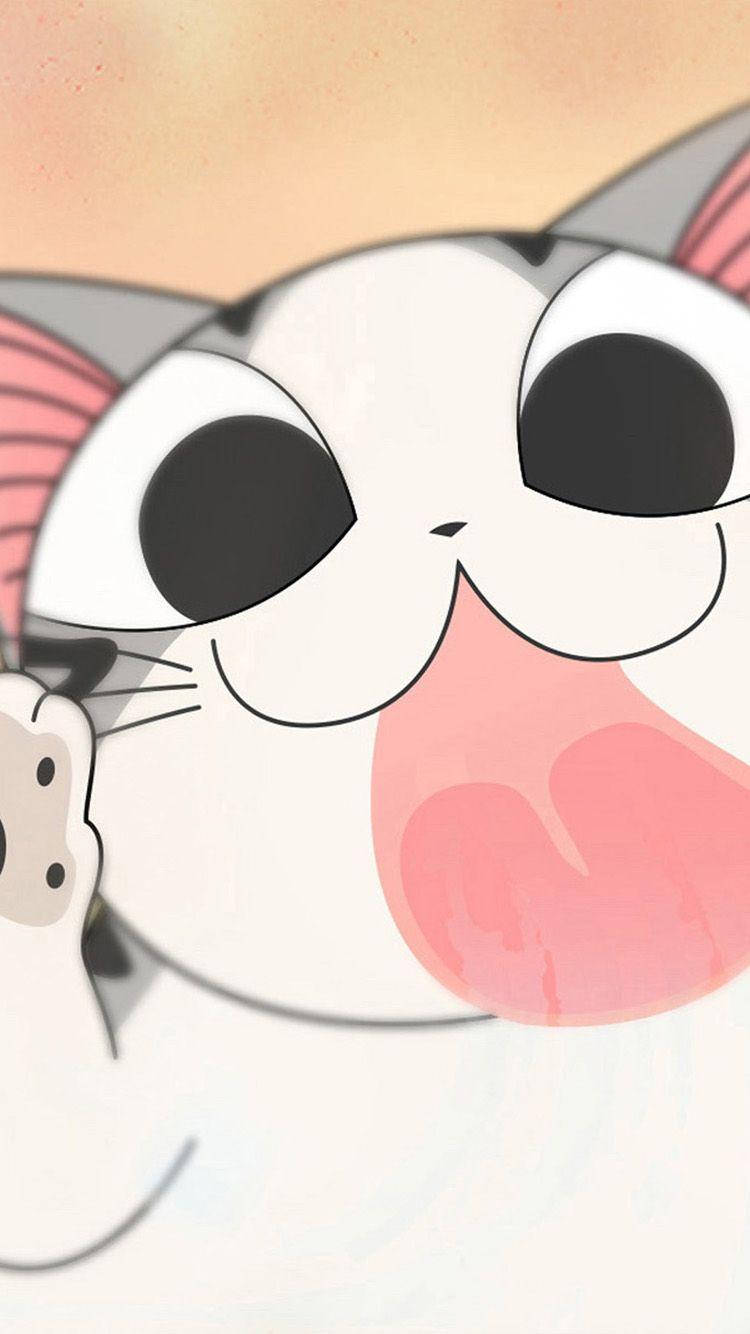 Cartoon Cat, big eyes, pink tongue, HD Phone Wallpaper