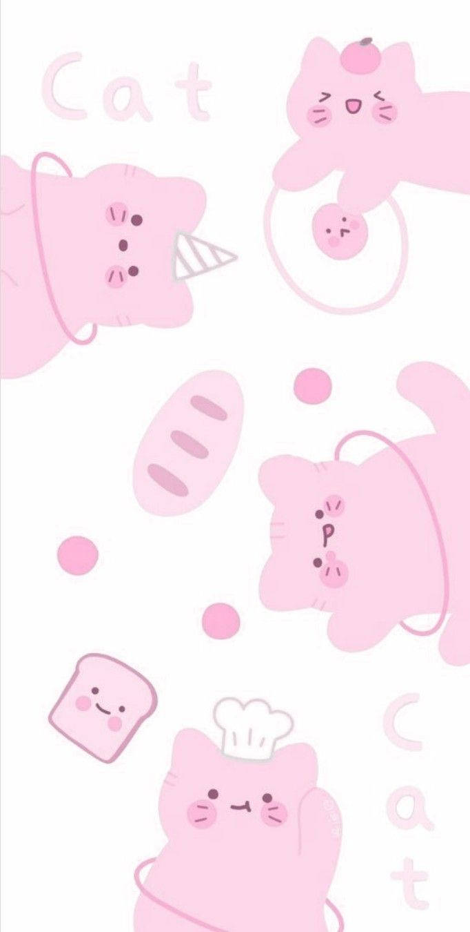 Pink Kawaii Happy Cat, unicorn horns, chef hats, HD Phone Wallpaper