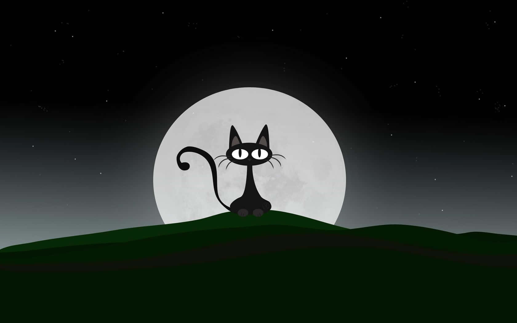kawaii anime cat, black cat, glowing eyes, HD Desktop Wallpaper