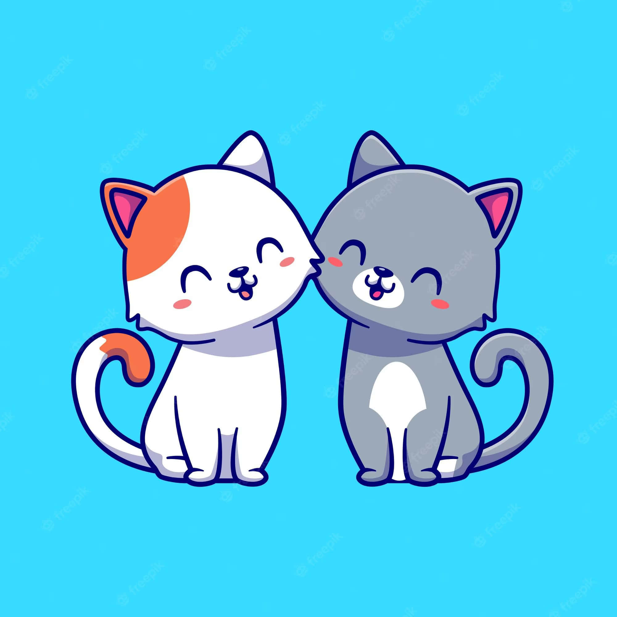 Cartoon Cat, solid blue background, closed eyes, Full HD Desktop Wallpaper