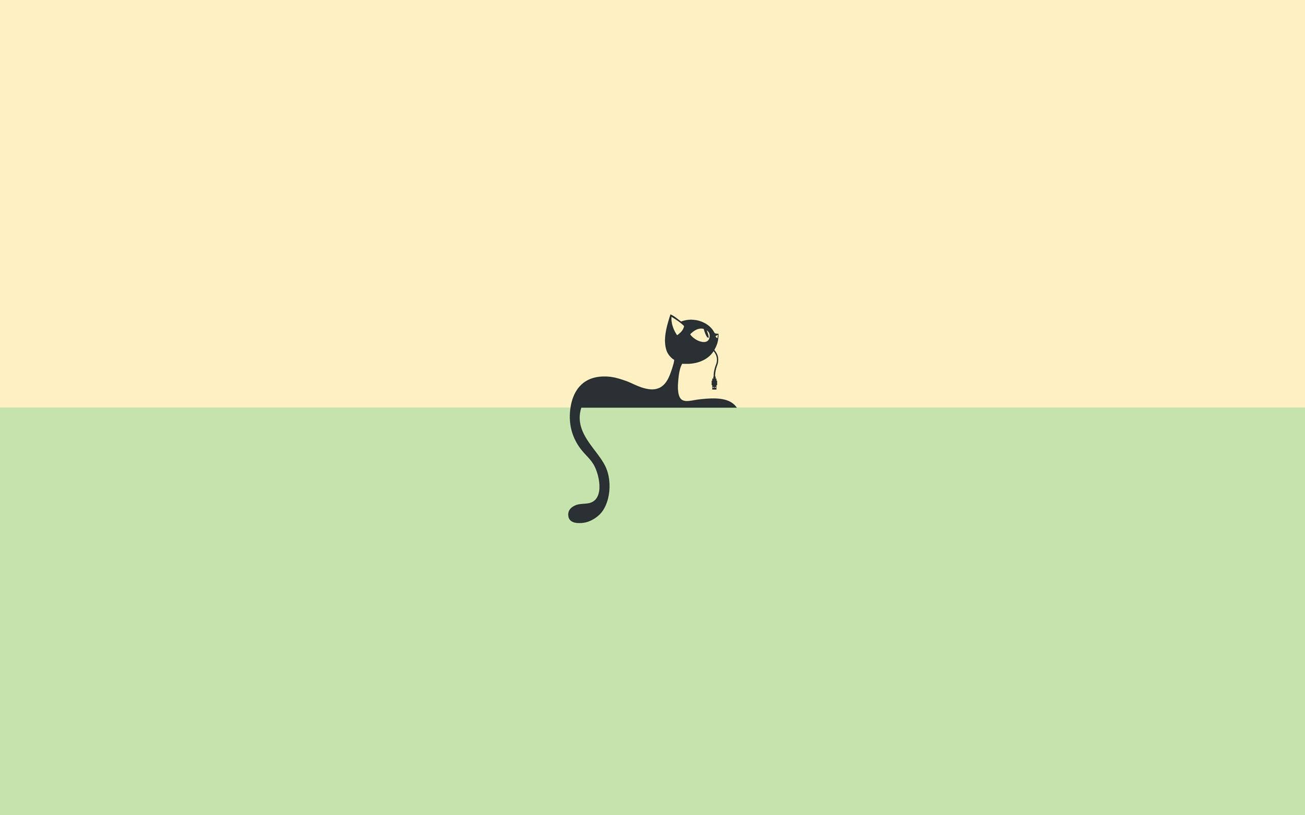 minimalist black cartoon cat, silhouette, horizon line, 2K Desktop Wallpaper
