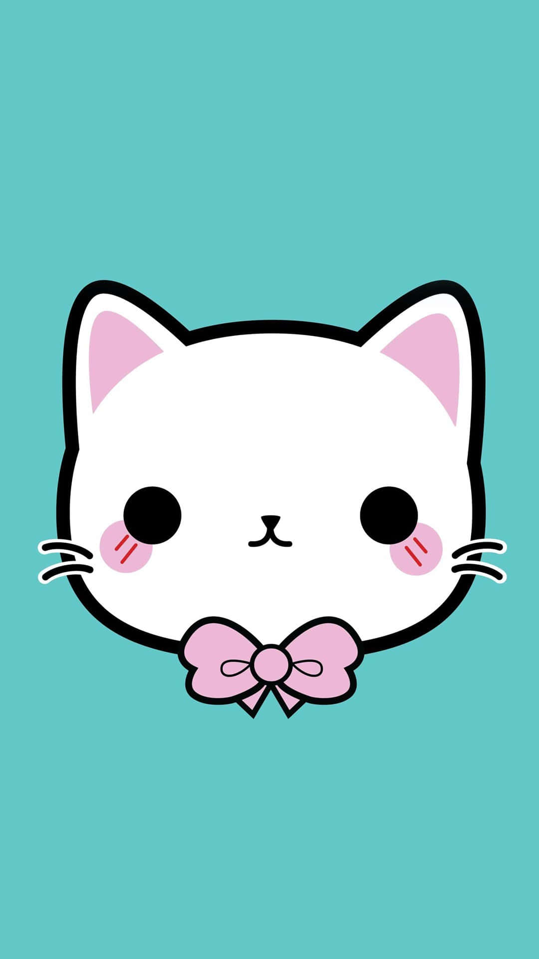 cute kawaii, white cartoon cat, pink inner ears, Full HD Phone Wallpaper