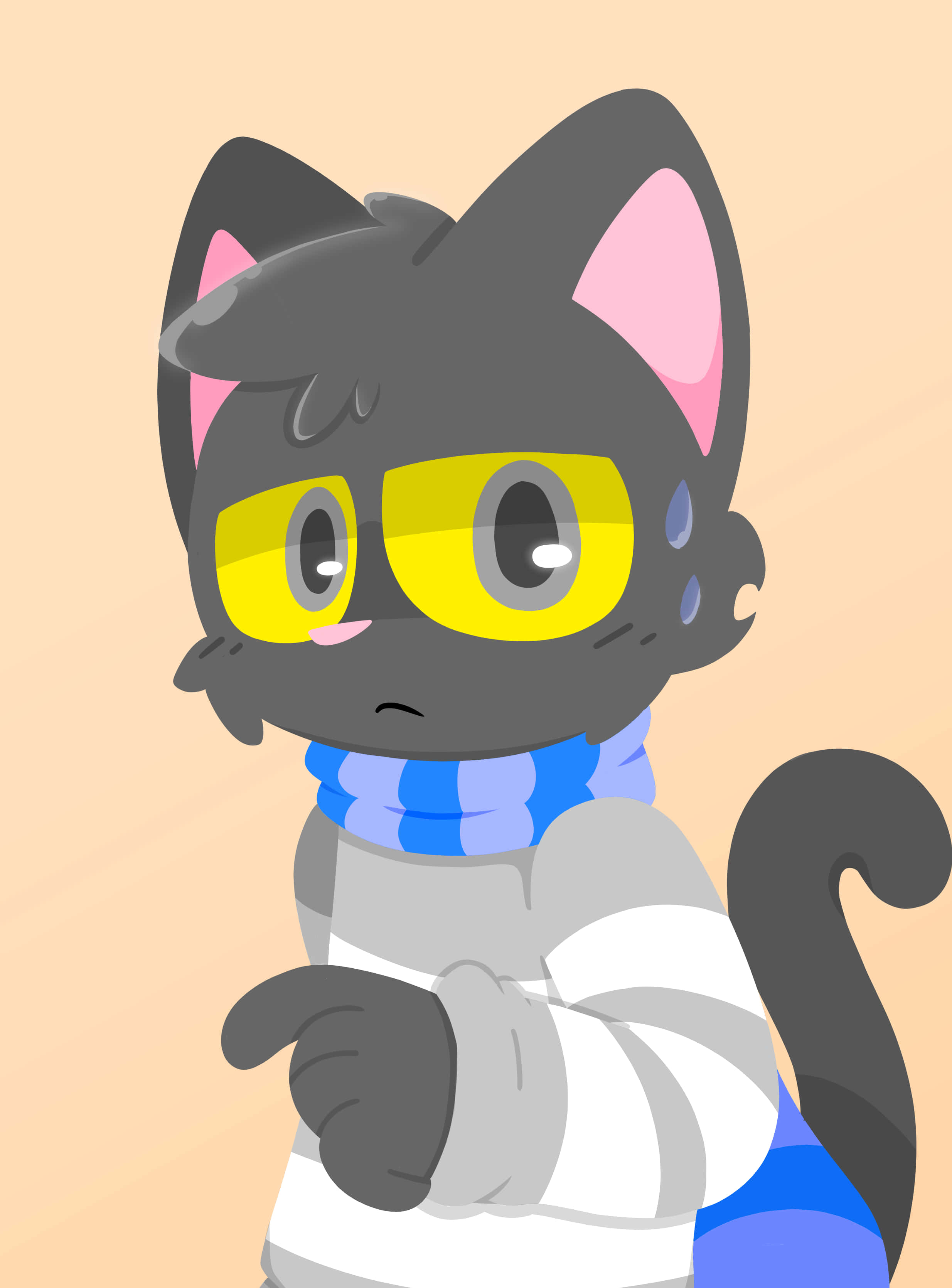 cartoon black cat, yellow glasses, blue scarf, 2K Phone Wallpaper
