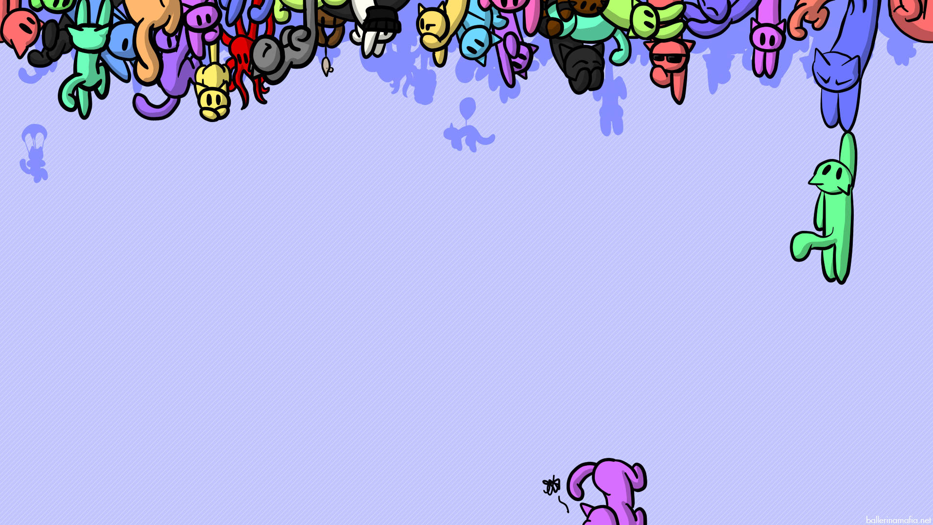 floating cartoon cats, colorful row of cartoon characters, upside down, Full HD Desktop Wallpaper