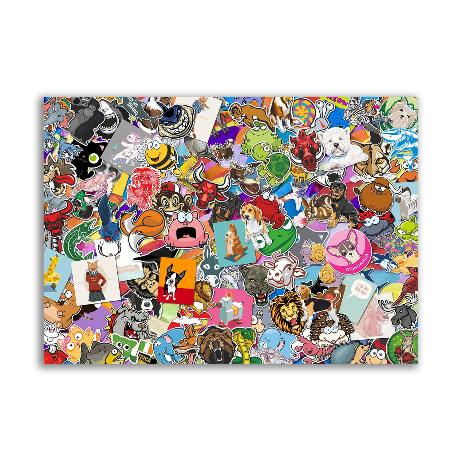 Cartoon Collage, colorful cartoon animal stickers, white background, HD Desktop Wallpaper