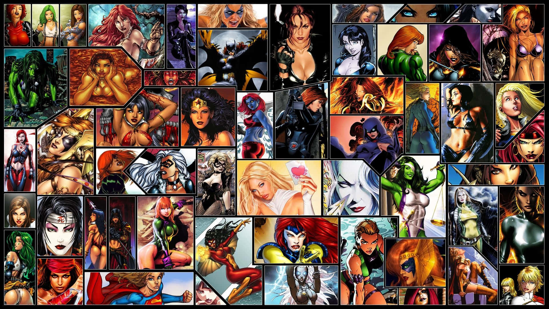 Cartoon Collage, female superheroes, comic book collage, Full HD Desktop Wallpaper