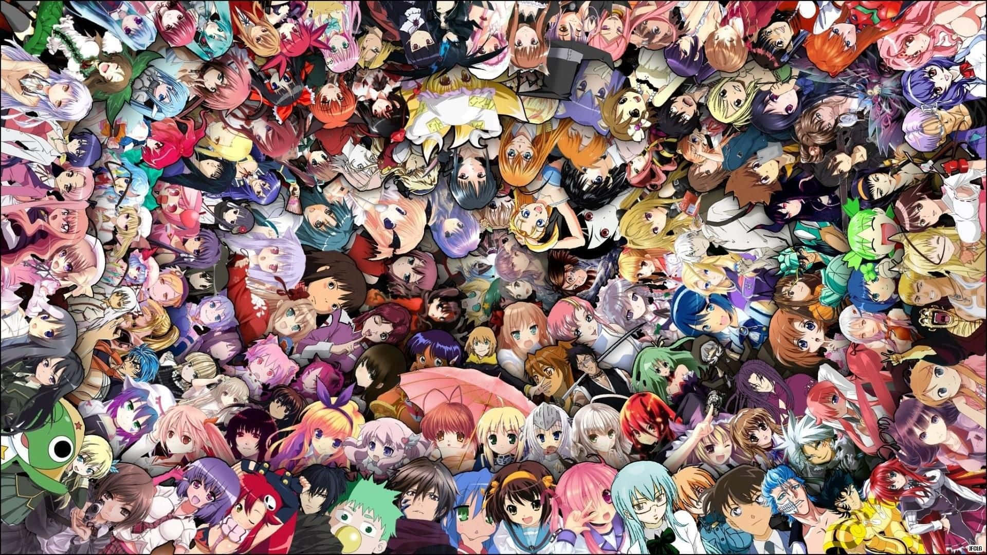 Cartoon Collage, anime characters, colorful chaotic mosaic, Full HD Desktop Wallpaper