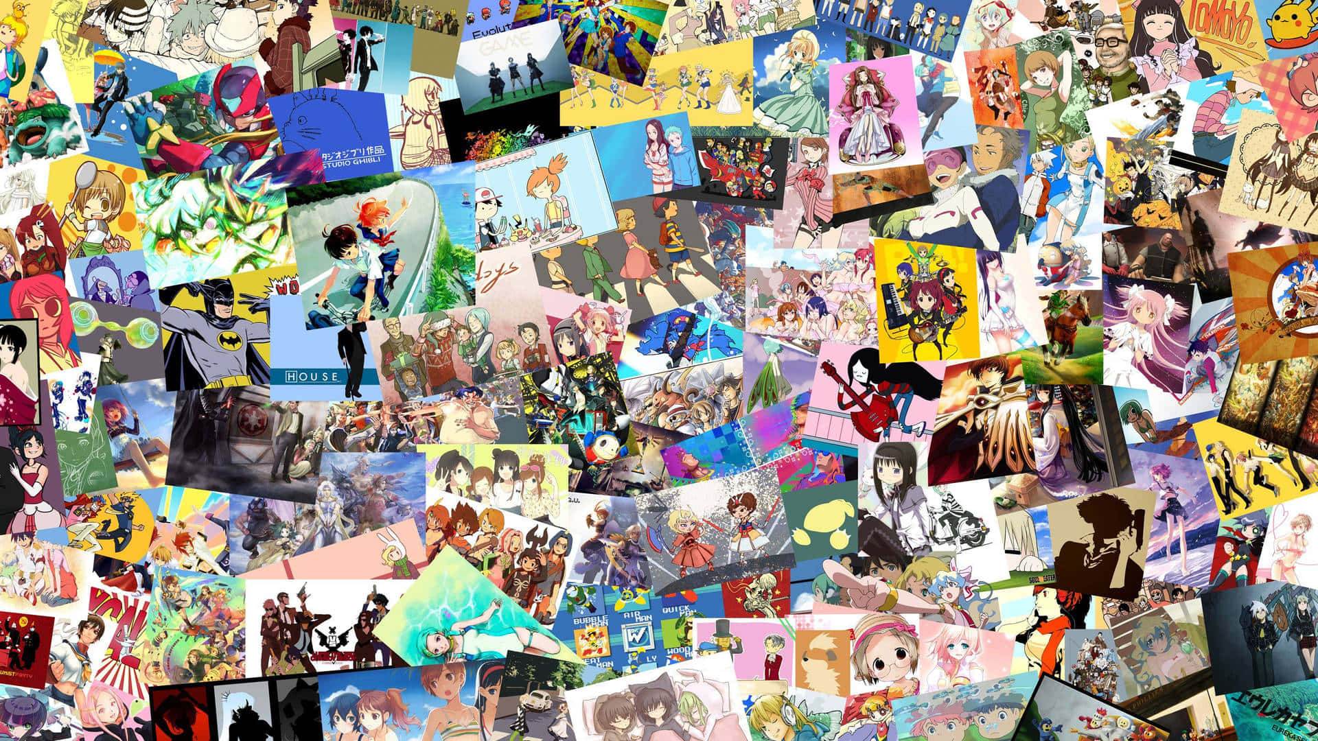 Cartoon Collage, anime-style illustrations, diverse characters, Full HD Desktop Wallpaper
