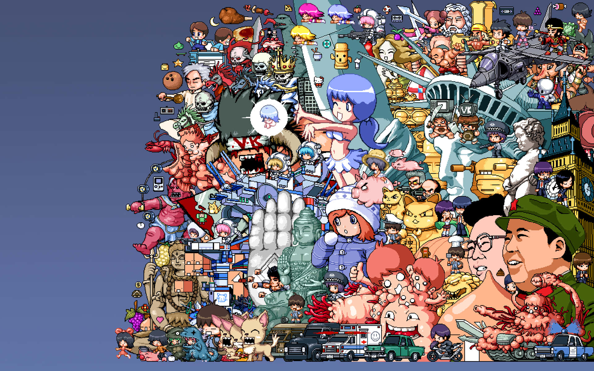 Cartoon Collage, anime characters, pop culture icons, Full HD Desktop Wallpaper